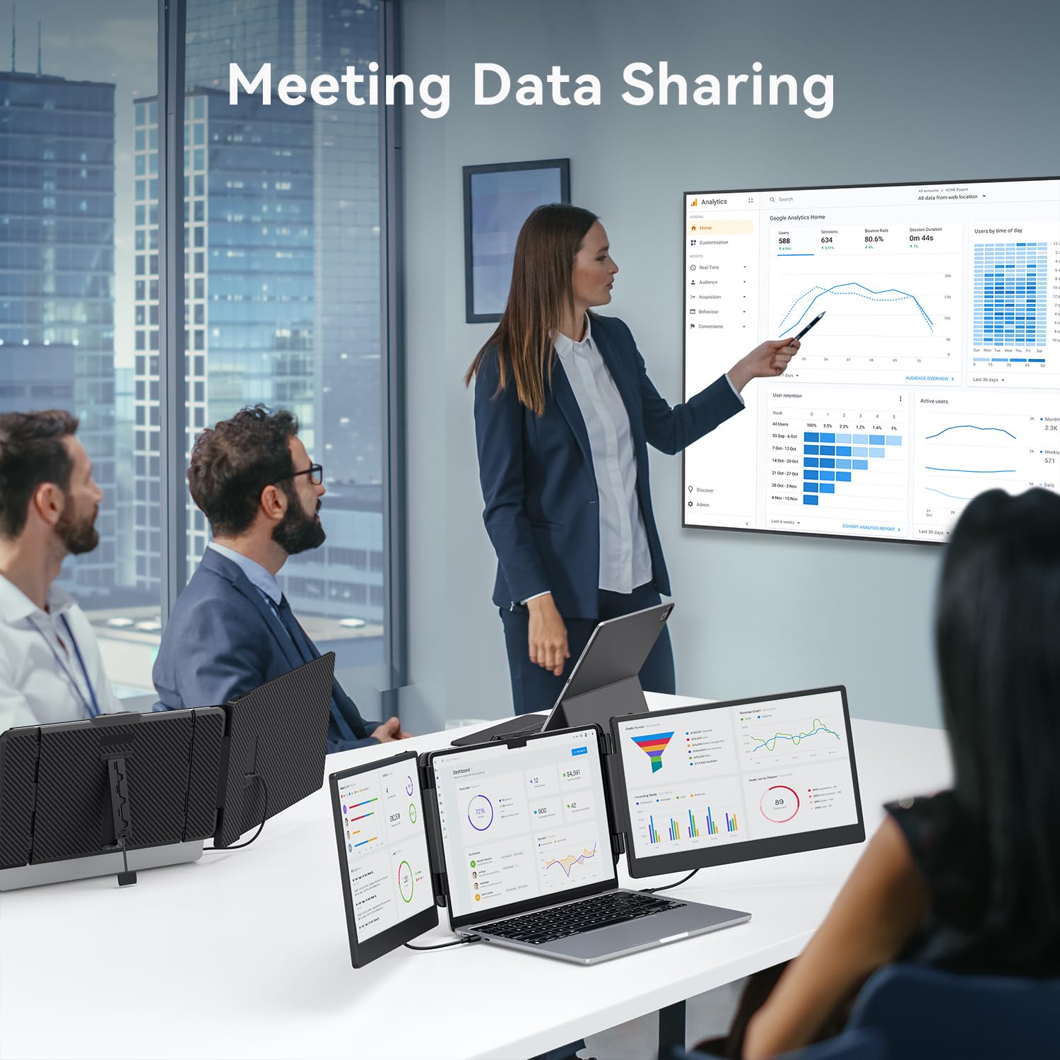 Apildella 14 Triple Laptop Screen Extender, 1080P Fhd Portable Dual Monitor For Laptop Usb C Hdmi, Plug Play Monitor Extender Fo