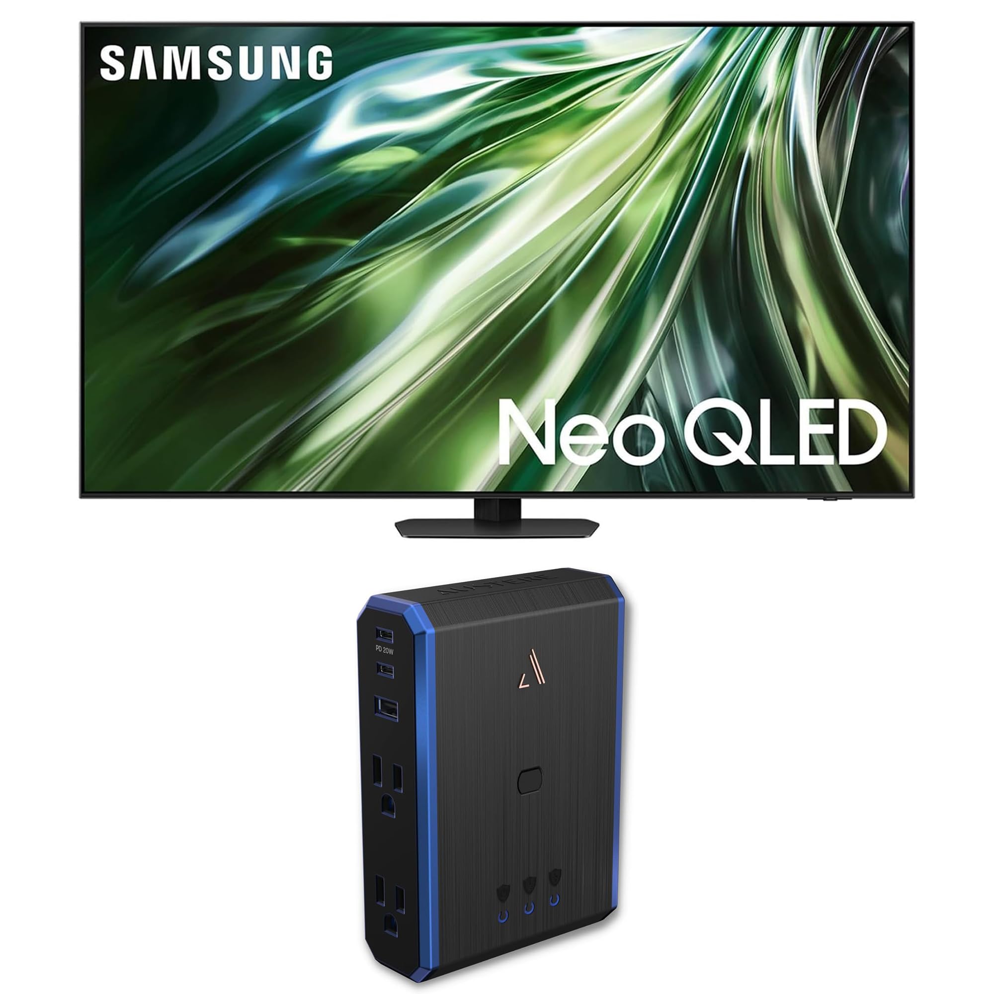 SAMSUNG QN75QN90DAFXZA 75 Inch Neo QLED TV with 4K AI Upscaling and an Austere 5S-PS4-US1 4-Outlet Power with Omniport USB (2024