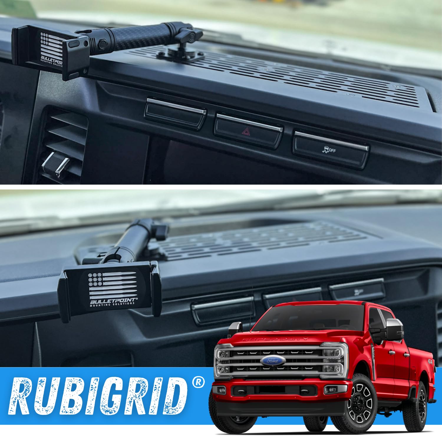 Bulletpoint Rubigrid Metal Dash Mount Phone Holder Multi-Device Mount Compatible With 2023+ Ford Super Duty