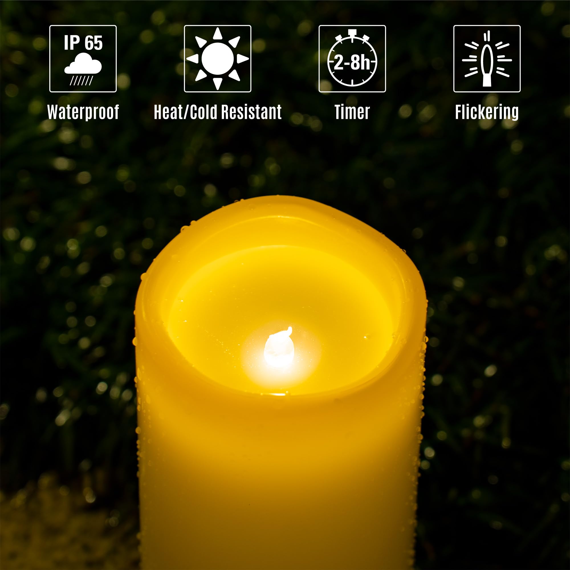 Yongmao 12'' X 5'' White Large Waterproof Outdoor Flameless Candles Battery Operated Led Flickering Pillar Candles With Remote A