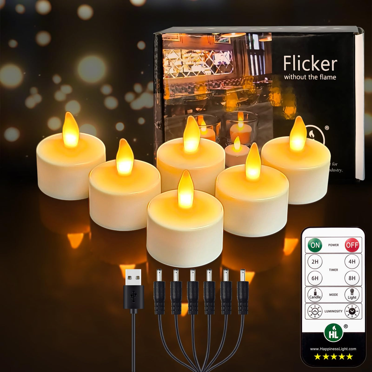Hl Rechargeable Battery Candles With Remote Timer, 6Pcs 50+Hours Rechargeable Tea Lights Candle, Led Votive Tea Lights Candles Y