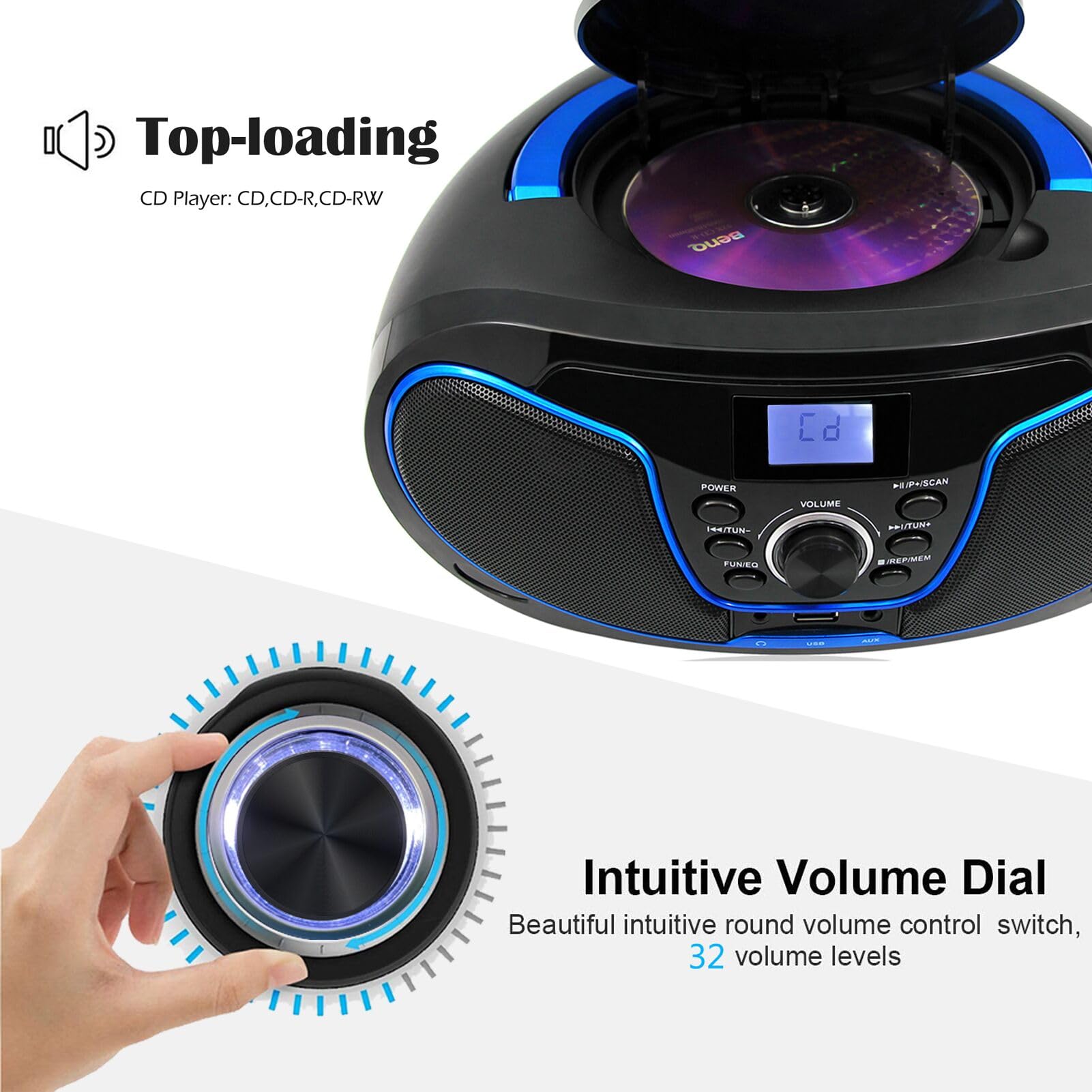 Lonpoo Stereo Cd Boombox Portable Bluetooth Digital Tuner Fm Radio Cd Player With Usb Playback,Bluetooth In,Aux Input And 35Mm E