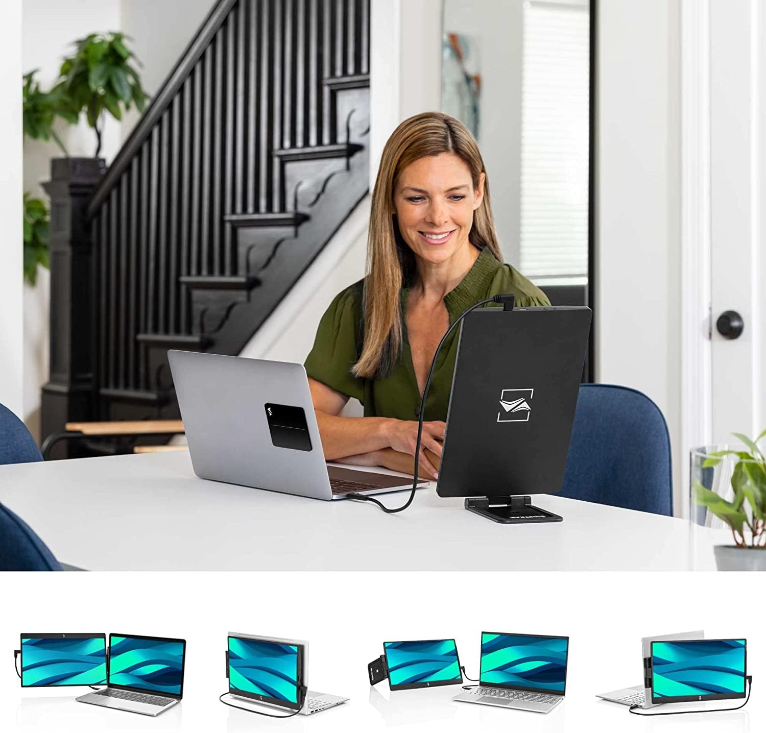 Sidetrak Swivel 14'' Attachable Portable Monitor Extender, Fhd Tft Laptop Dual Screen With Kickstand + Unique Swivel Hinge, Comp