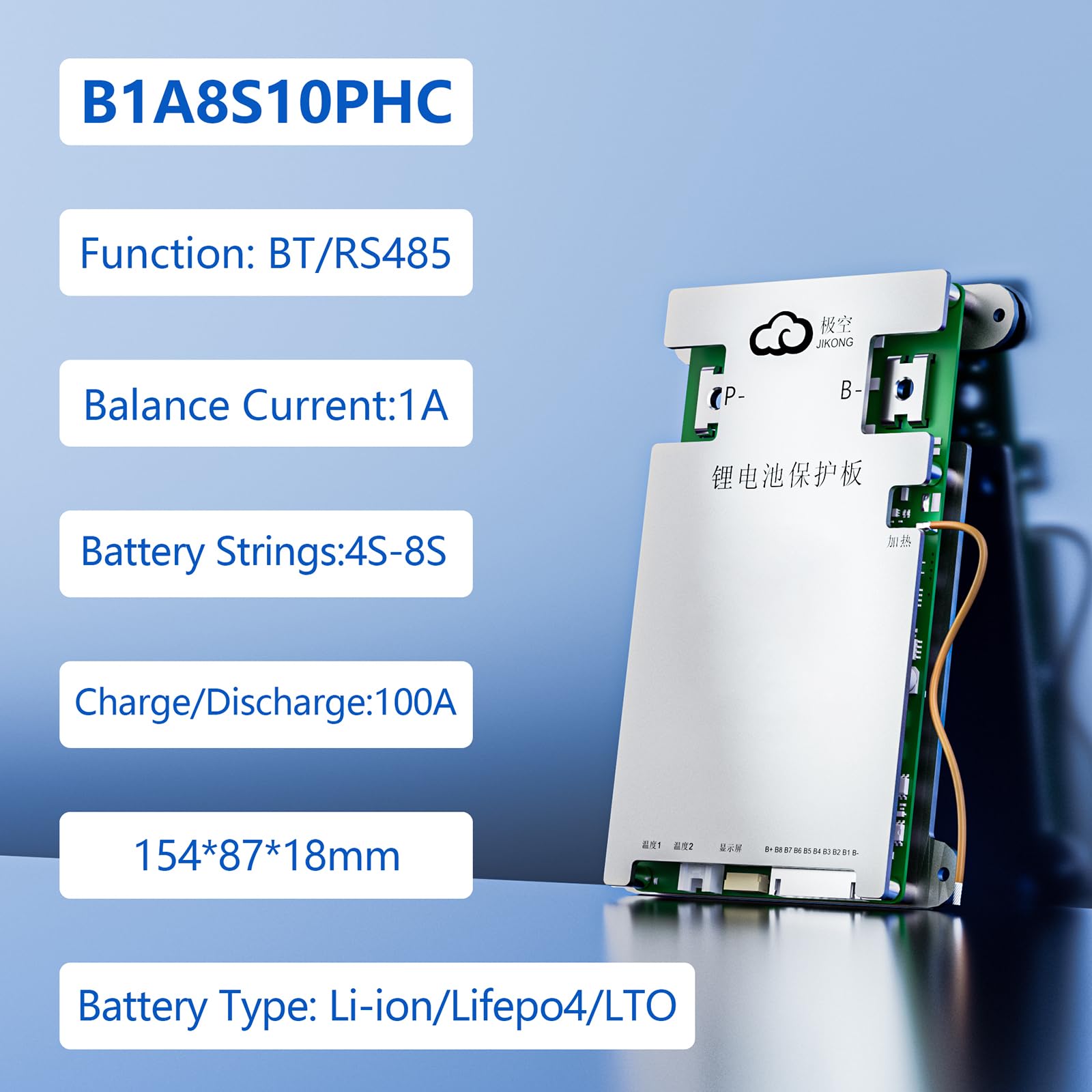 Jkbms Smart Bms With Heat Can Rs485 4S 8S 12V 24V 100A 1A Active Balance With Bluetooth Battery Protection Board For Lifepo4 Li