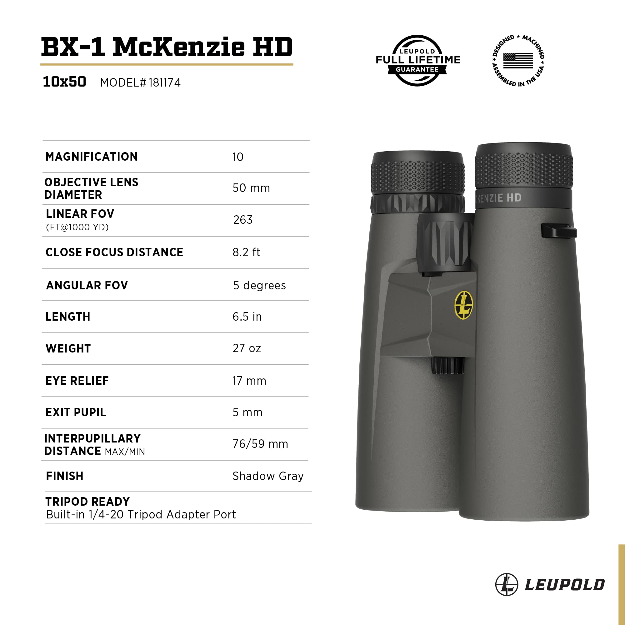 Leupold Bx 1 Mckenzie Hd Binoculars, 10X50Mm (181174)