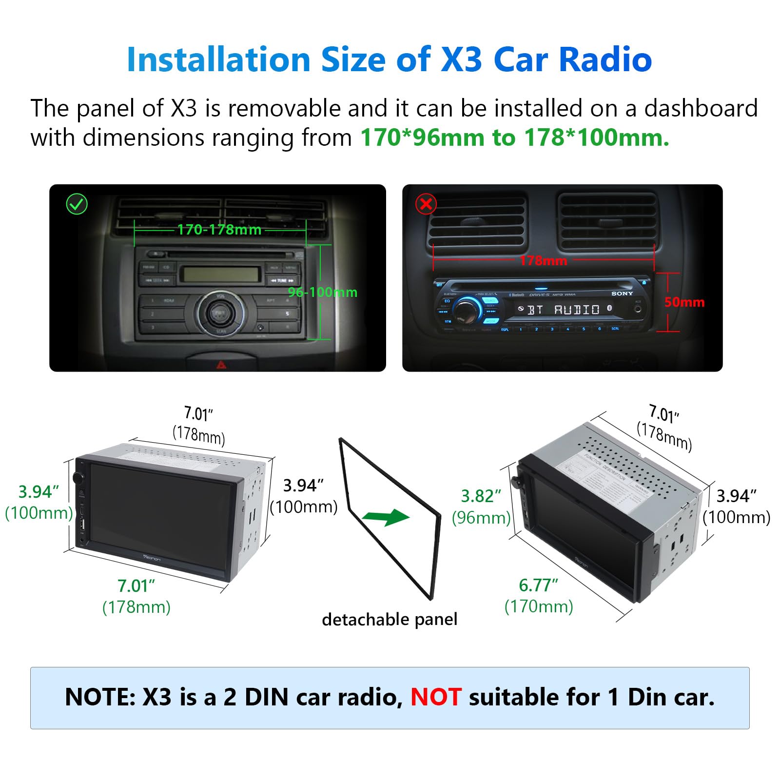 Eonon 7'' Double Din Car Stereo Wireless Carplay & Wireless Android Auto Car Audio Receivers With Ahd Backup Camera, Built In Ds