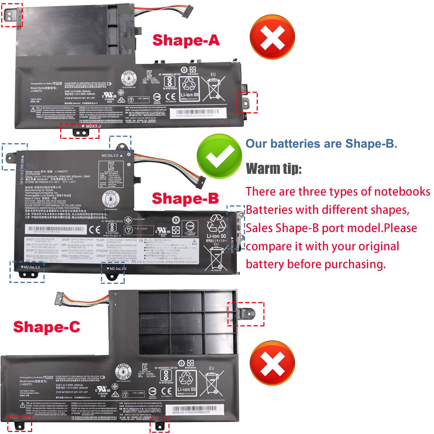 Vanpir L14M2P21 Laptop Battery Replacement For Lenovo Ideapad 330S 14Ast 330S 14Ikb 330S 15Arr 330S 15Ast 330S 15Ikb Series 5B10