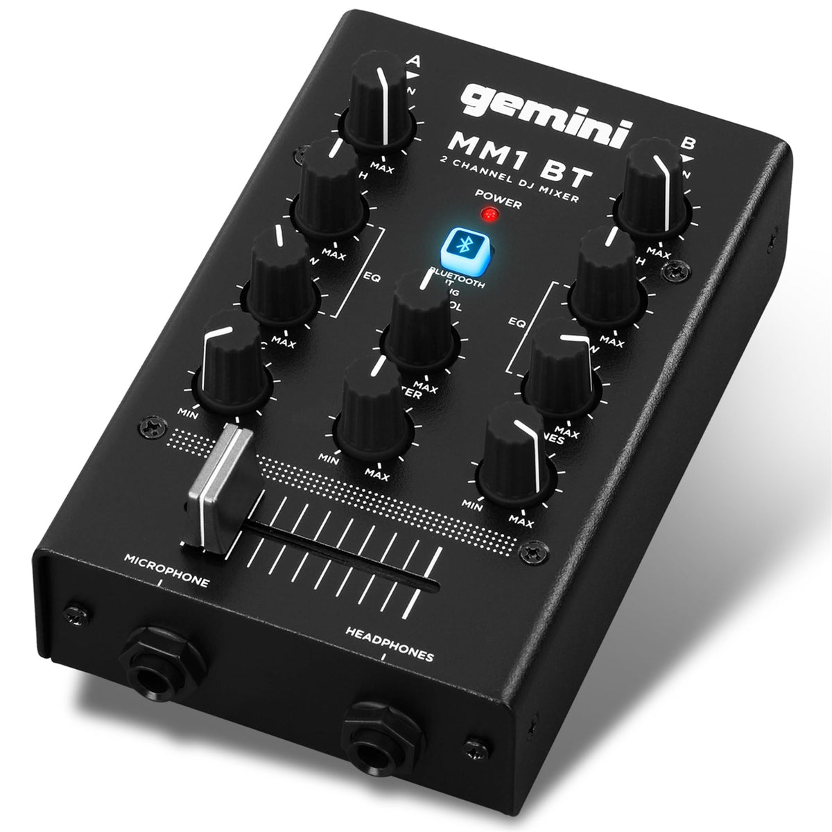 Gemini Sound Mm1Bt Bluetooth Professional Audio 2 Channel Dual Mic Input Stereo 2 Band Rotary Compact Dj Podcast Mixer With Cross Fader And Individual Gain Control