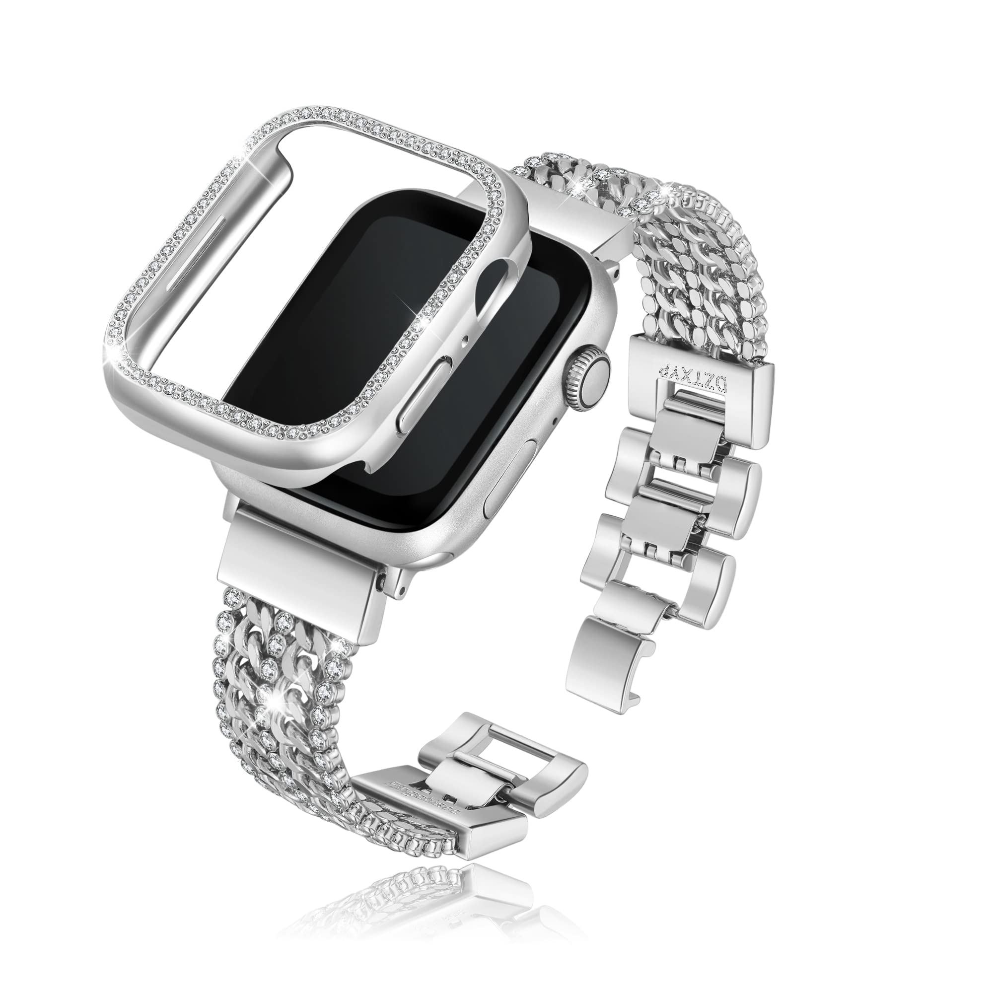 Dztxyp Crystals And Cowboy Metal Chains Compatible For Apple Watch Bracelet Bands With Bling Protective Case 38Mm 40Mm 41Mm 42Mm