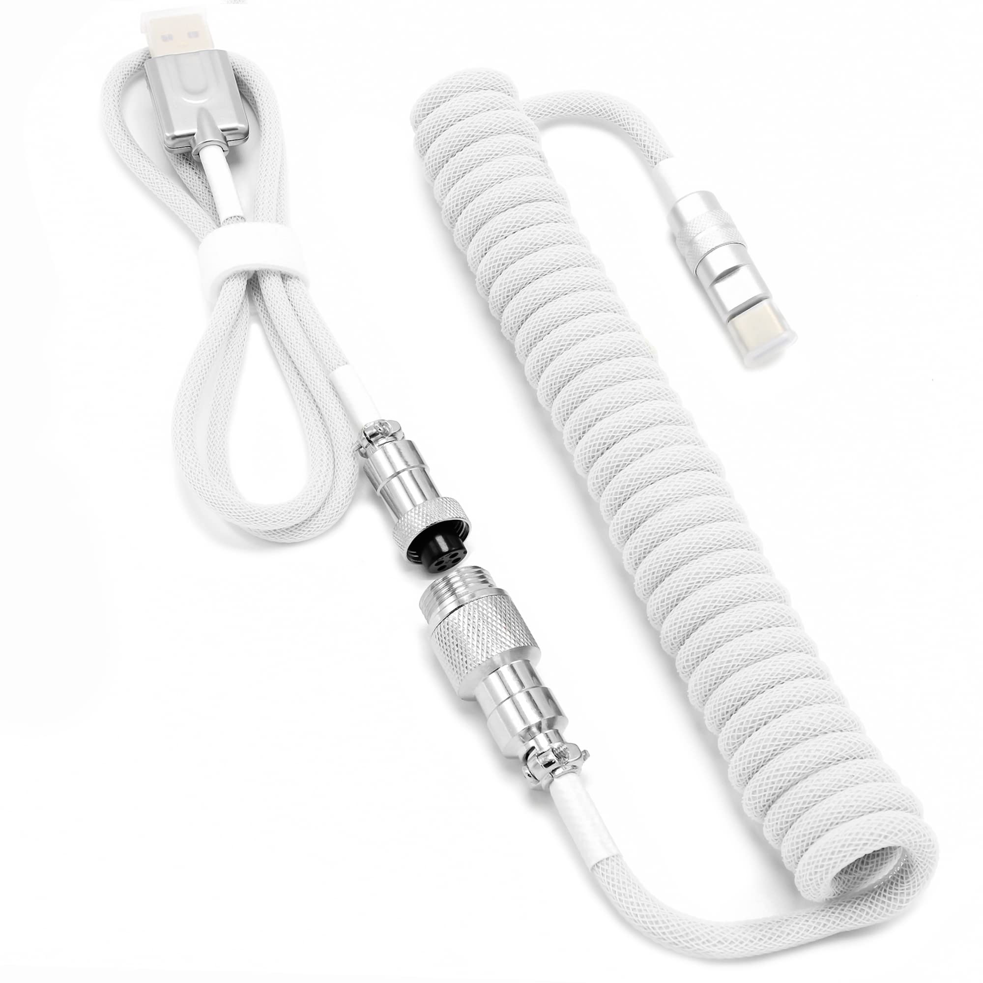 Nebulabs 5ft Keyboard Cable Gaming PCs Mechanical Aviator Classic Coiled Cable USB-C Cable, Customized Plug with Detachable Con