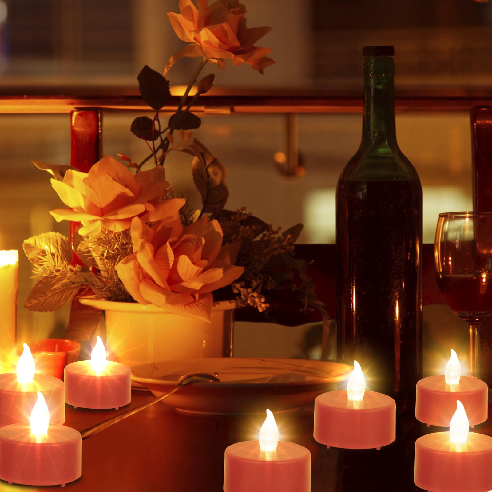 Tea Light, 24Pack Flameless Led Tea Lights Candles Flickering Red 200+ Hours Battery Powered Tealight Candle. Ideal For Party, W