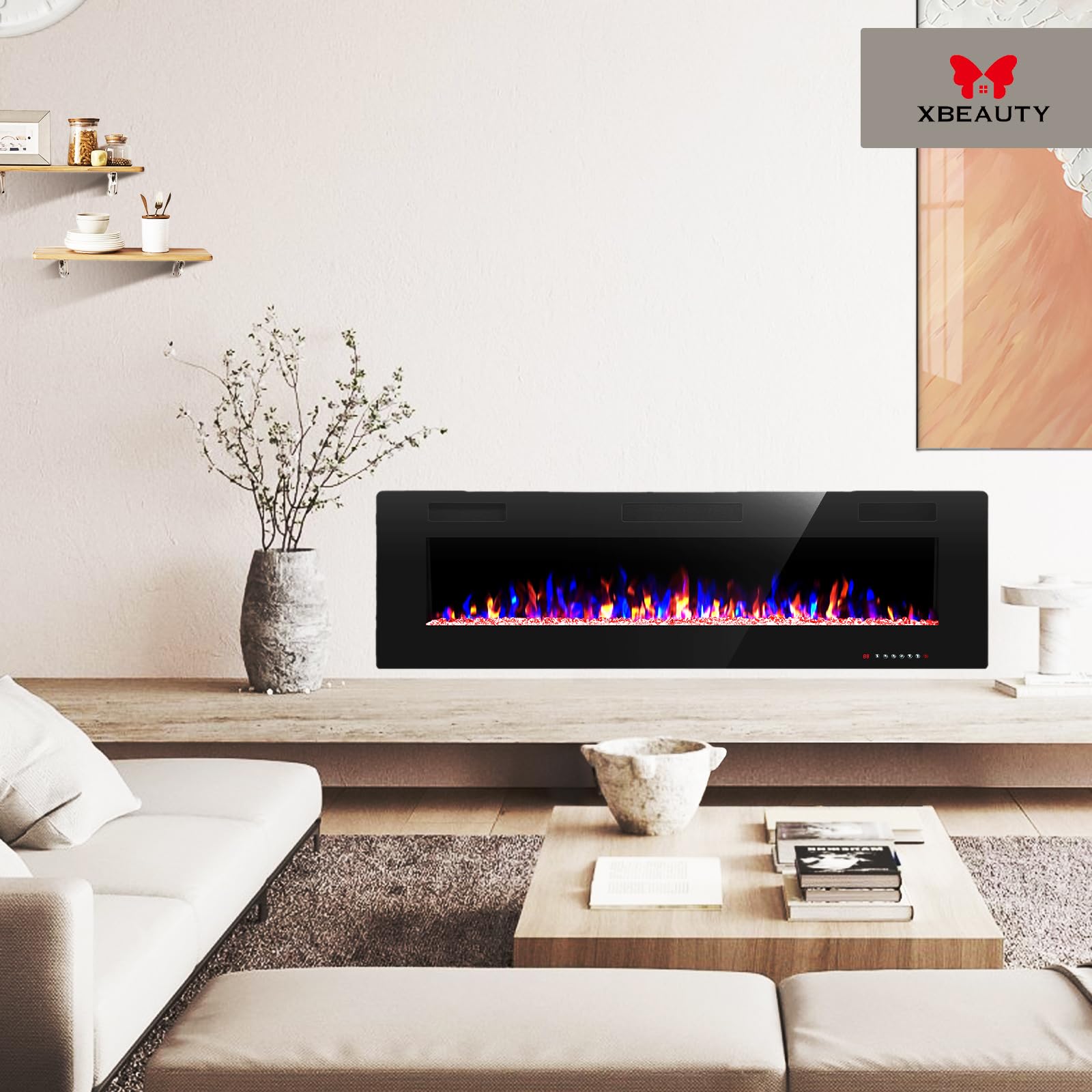 50 '' Electric Fireplace In Wall Recessed And Wall Mounted 1500W Fireplace Heater And Linear Fireplace With Timer/Multicolor Fla