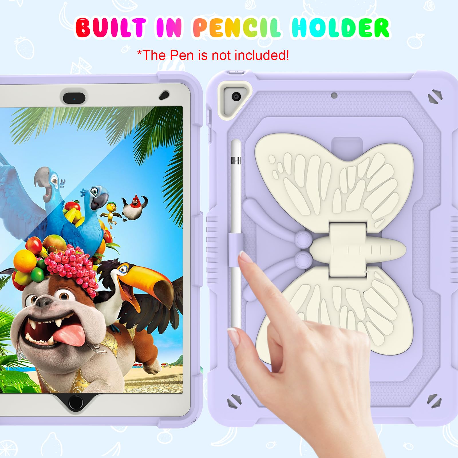 Blosomeet Purple Case For Ipad 10.2 Inch With Tempered Glass Screen Protector,Ipad 9Th/8Th/7Th Gen Cover With Stand Pencil Holde