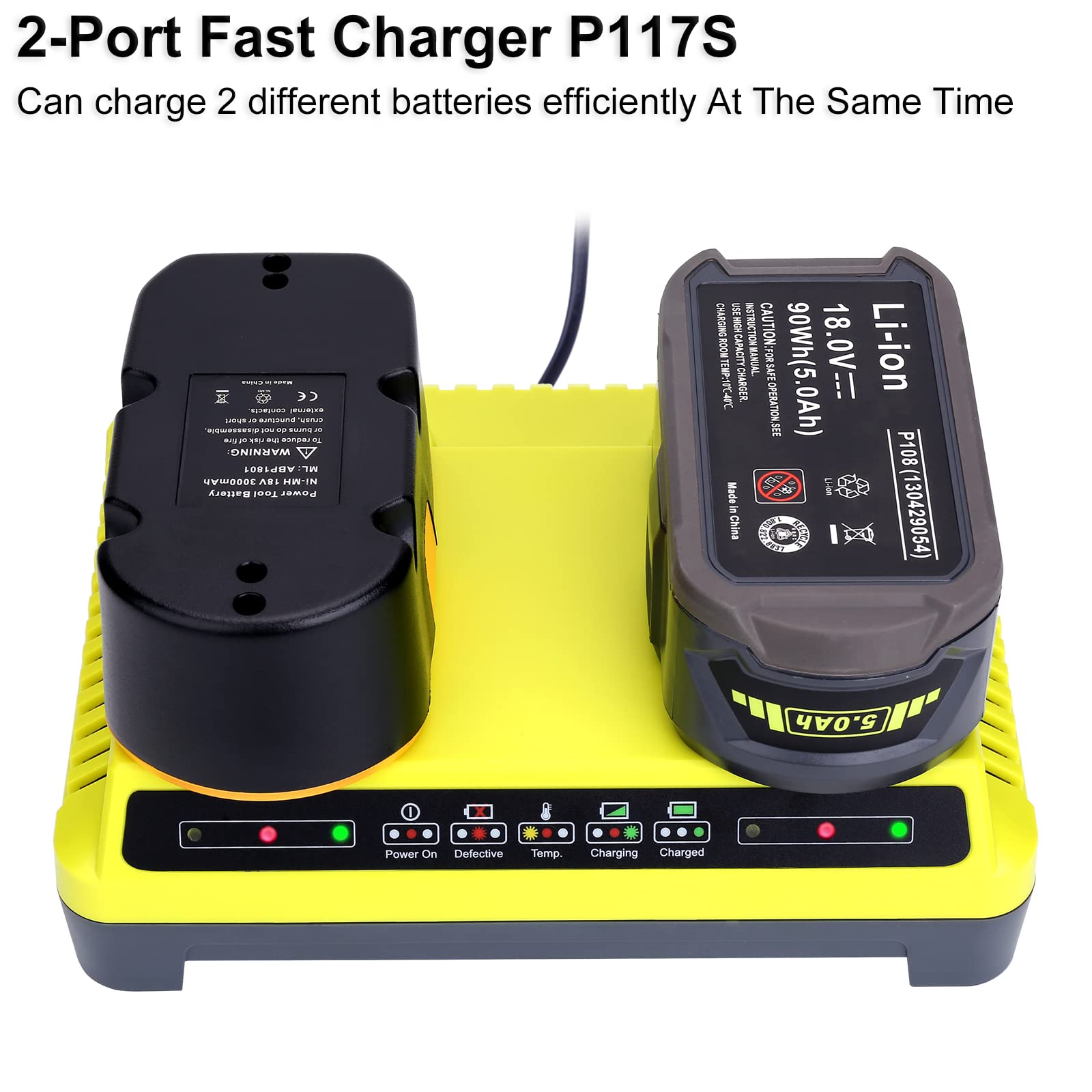 2 Ports P117 Fast Charger For Ryobi 18V Battery One+ Max Lithium P100 P102 P103 P105 P107 P108 P117 P118 12V 18V Li Ion Nicd Nim