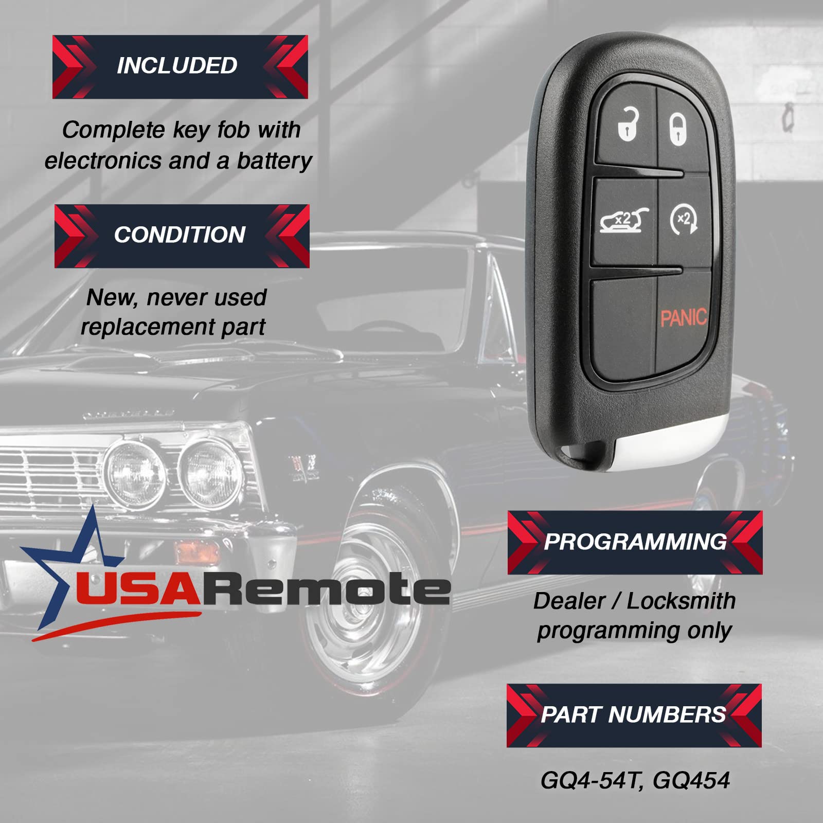 Usaremote Smart Key Fits 2014-2019 Jeep Cherokee Keyless Entry Remote Start Fob (Gq4-54T) Black Metal Suv Key Shell