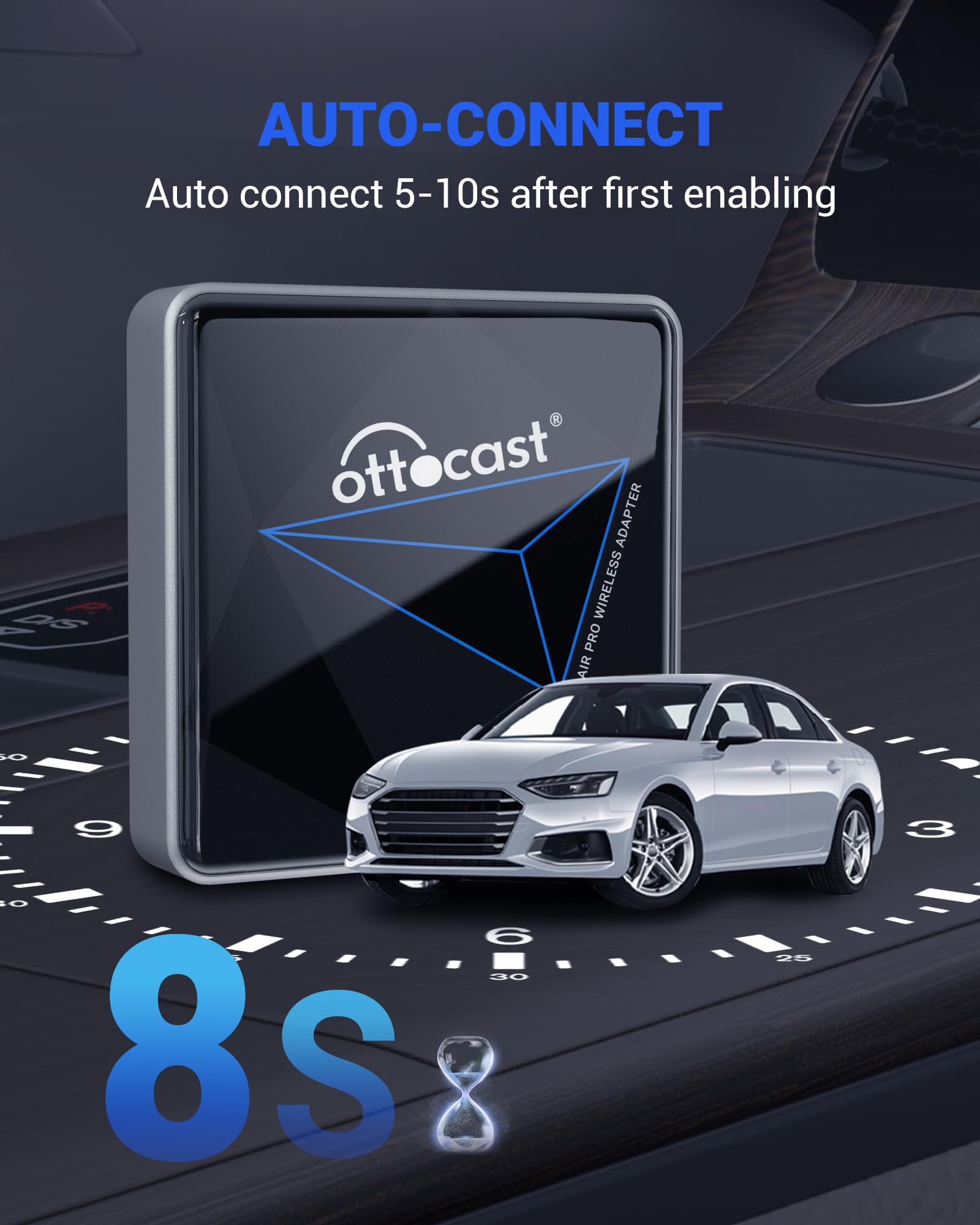 Ottocast Android Auto Wireless Adapter For Car - 2025 Version, Wired To Wireless Dongle, Dual-Band Wifi, Low Latency, Online Upd