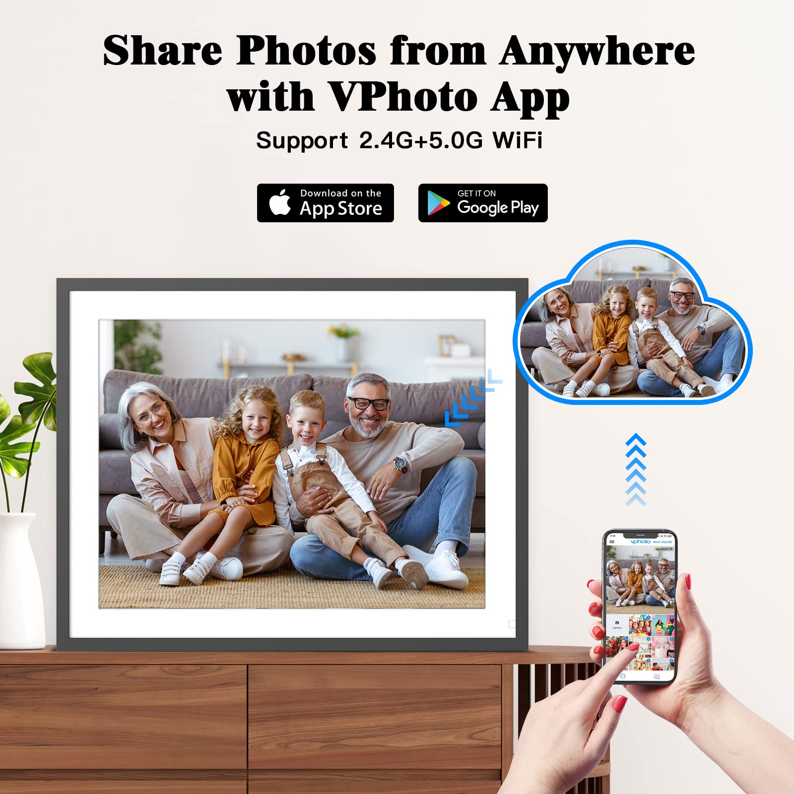 Large Digital Photo Frame 32Gb Electronic Photo Frame   17 Inch Dual Wifi Cloud Frame, Fhd Touch Screen, Full Function, Auto Rot