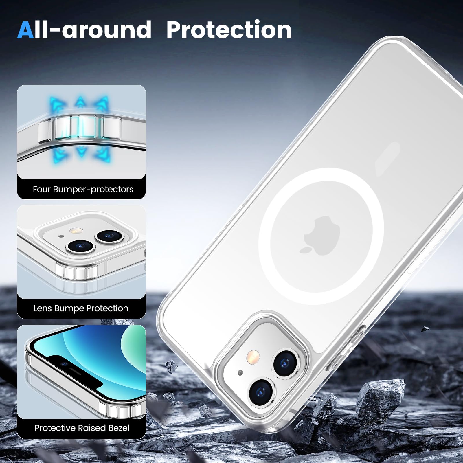 Temdan Magnetic Case For Iphone 12 Case For Iphone 12 Pro Case,[Compatible With Magsafe][2 Pcs Glass Screen Protector] [Not Yell