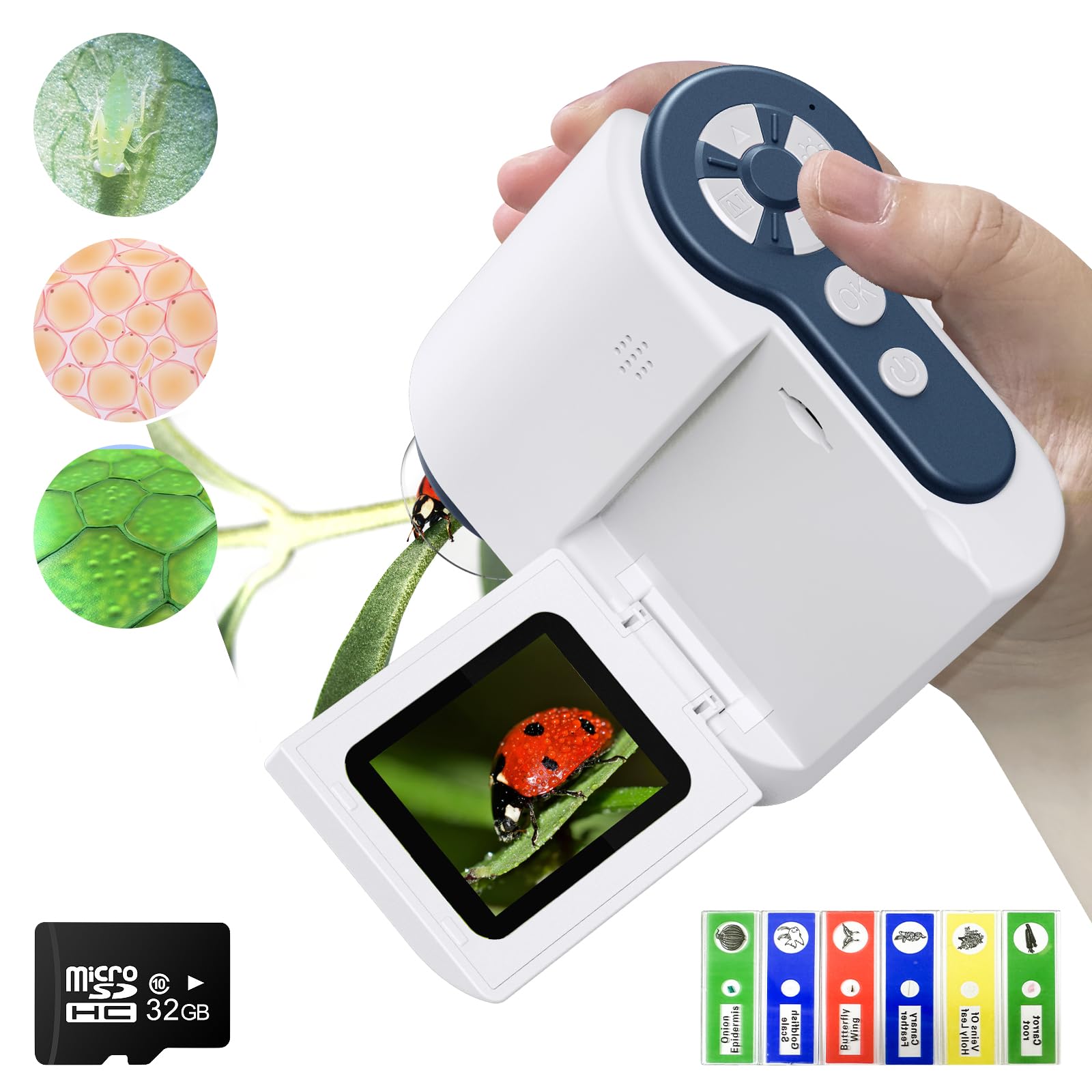 Digital Microscope, 2 LCD Screen Microscope for Kids and Adults,1200X with 6 Adjustable LED Lights, 32GB SD Card,Photo and Vid