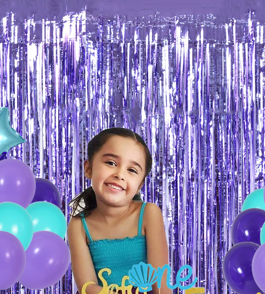 Beishida 2 Pcs Light Purple Lavender Door Streamers Tinsel Curtain Party Streamers Backdrop Fringe Foil Wall Background For Birt