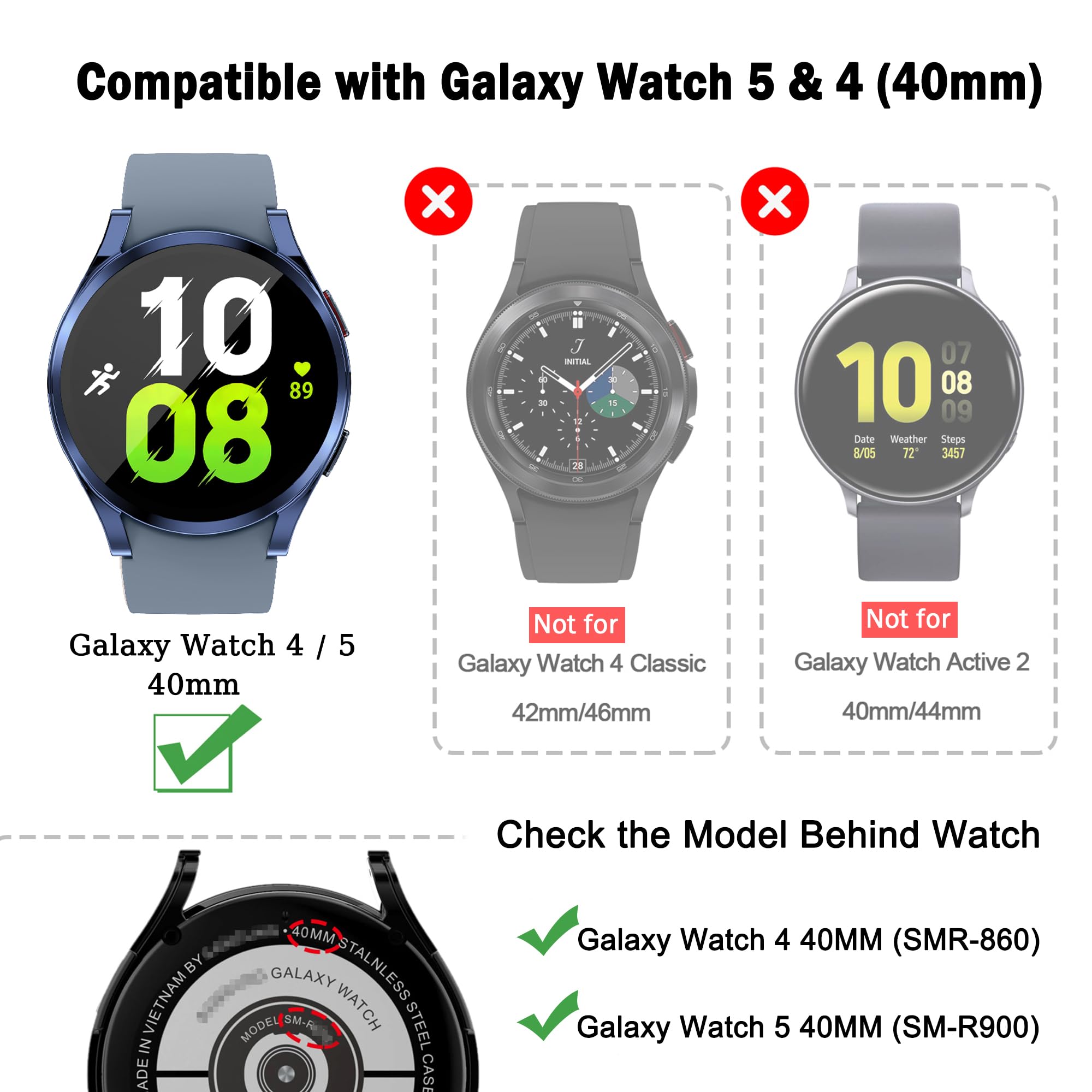 6 Pack Case Compatible With Samsung Galaxy Watch 5 4 Screen Protector 40Mm, Yuvike Tpu Soft Cover Full Protection With Build In