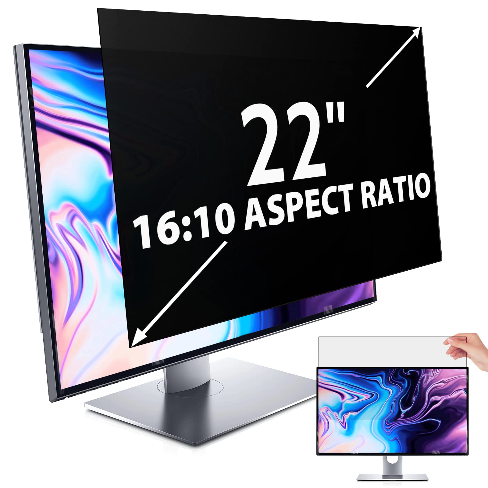 Peslv Privacy Screen For Computer Monitor 22 Inch 16:10 Aspect Ratio, Anti Blue Light Glare Removable 22 In Privacy Screen Filte