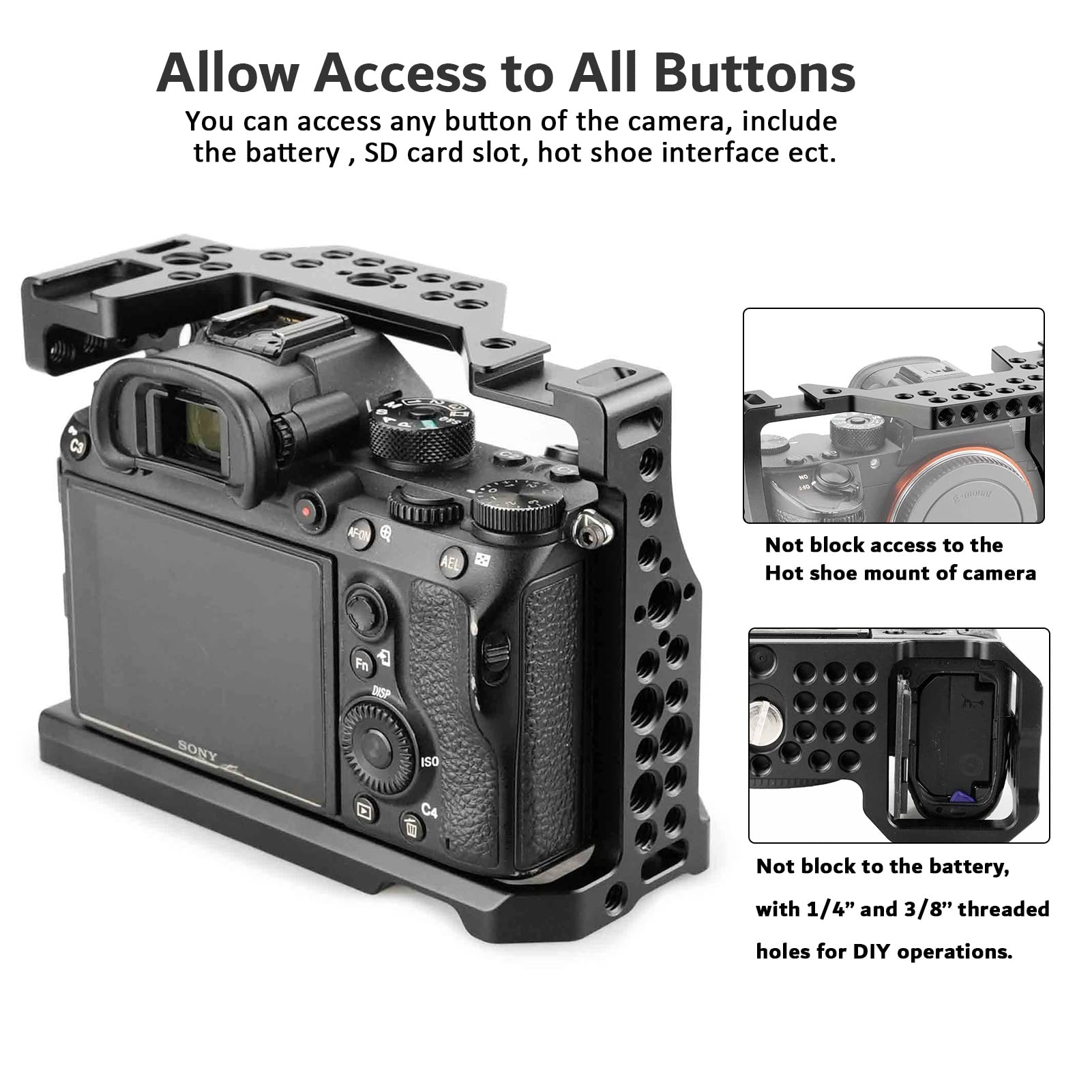 Magicrig A7Iii / A7Riii Full Camera Cage Rig And Arri Locating Top Handle,With 5 Cold Shoe Mounts, 1/4'' & 3/8'' Arri Holes, For