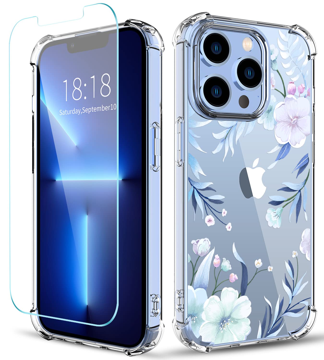Ilnehc Compatible With Iphone 13 Pro Case Clear[With Screen Protector], Transparent Shockproof Protective Soft Tpu Bumper Cover 