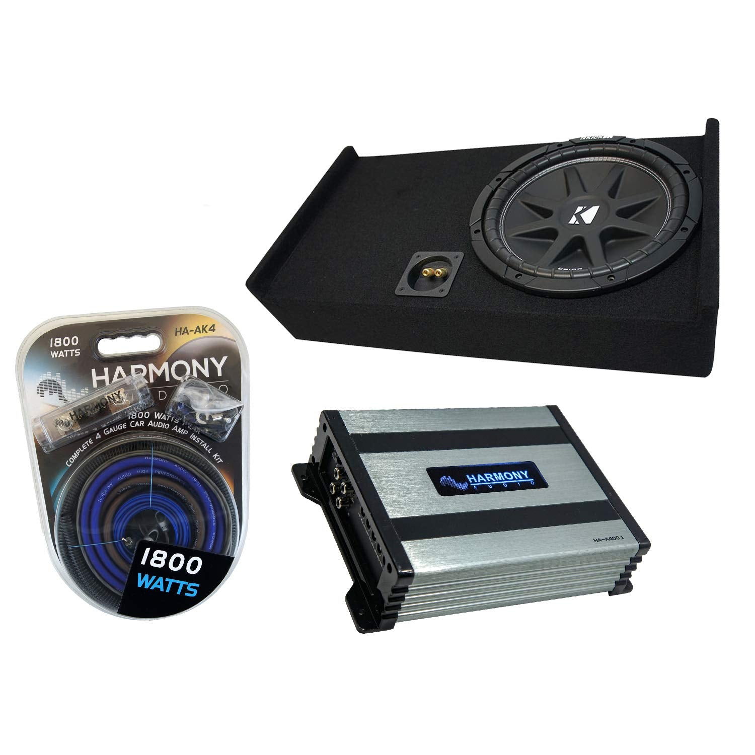 Harmony Audio Compatible With 2009 2020 Ford F 150 Super Cab Truck Kicker Bundle Comp C12 Single 12' Sub Box Enclosure & Harmony Ha A400.1 Amp