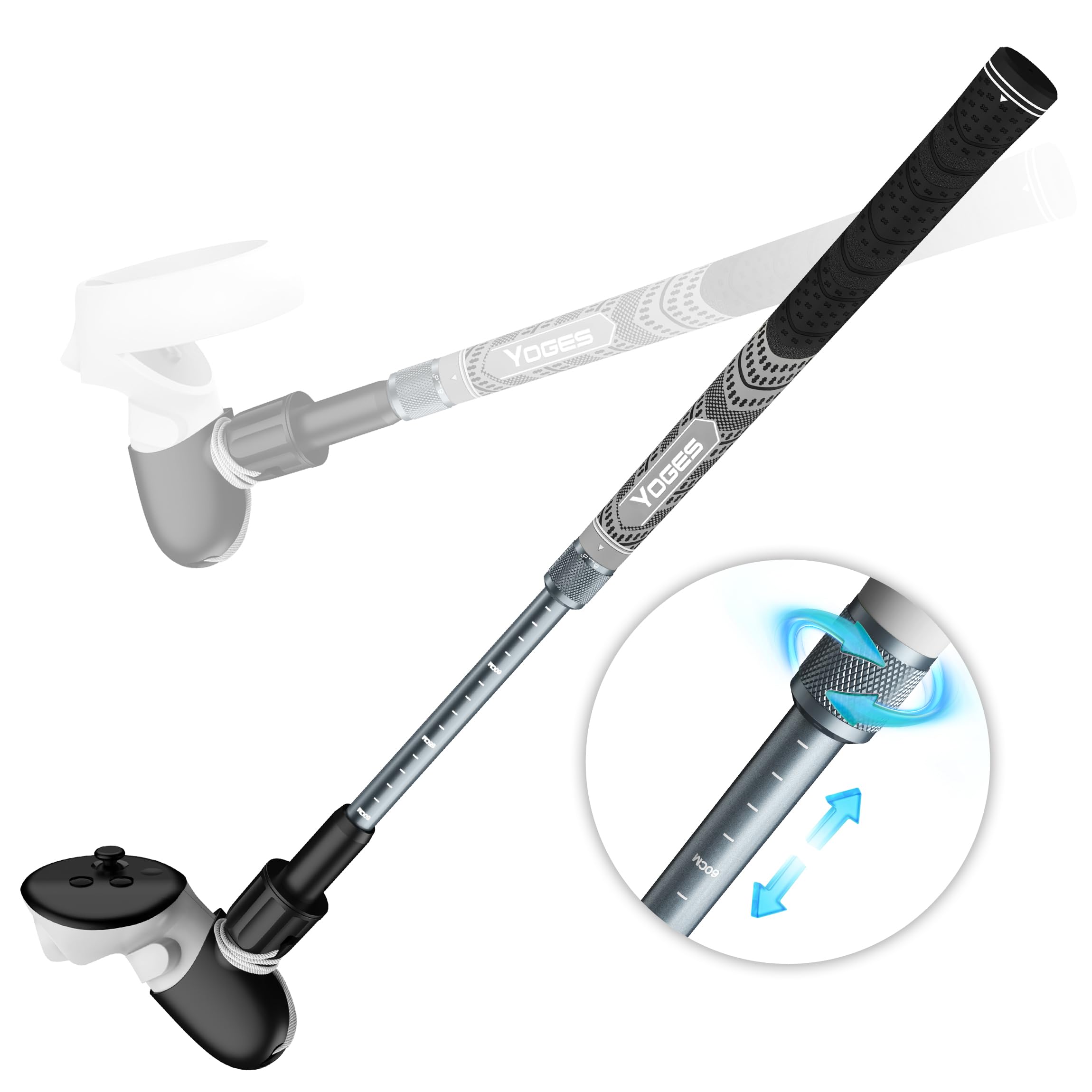 YOGES Adjustable Length VR Golf Club Handle for Meta Quest 3S/Quest 3/Oculus Quest 2, 90 Degree Virtual Reality Baseball Control