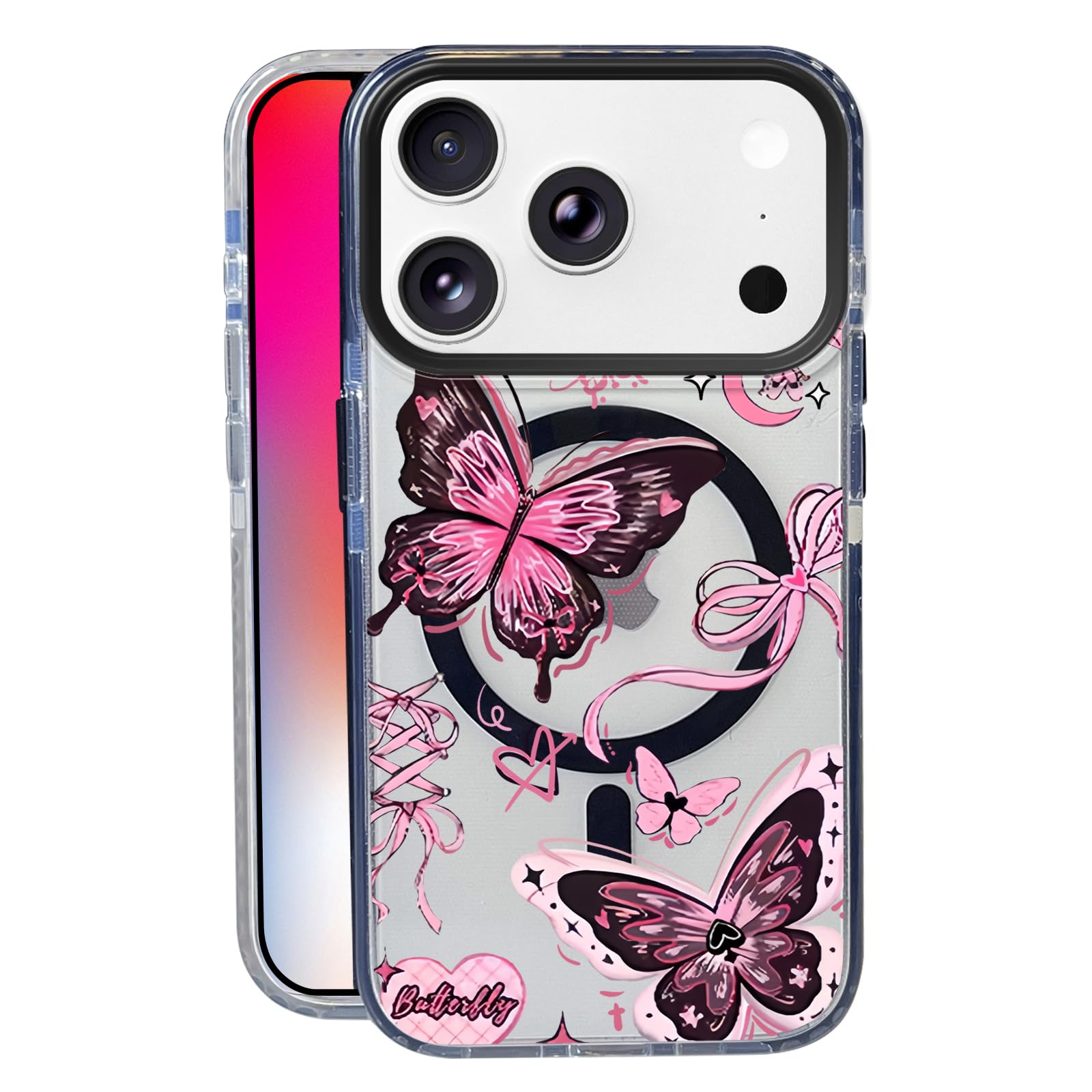 Nimeey Butterfly Bow for iPhone 17 Pro Max Case,MagSafe Compatible,Matte Soft Slim Shockproof Cover,Anti-Fingerprint,Anti-Yellow