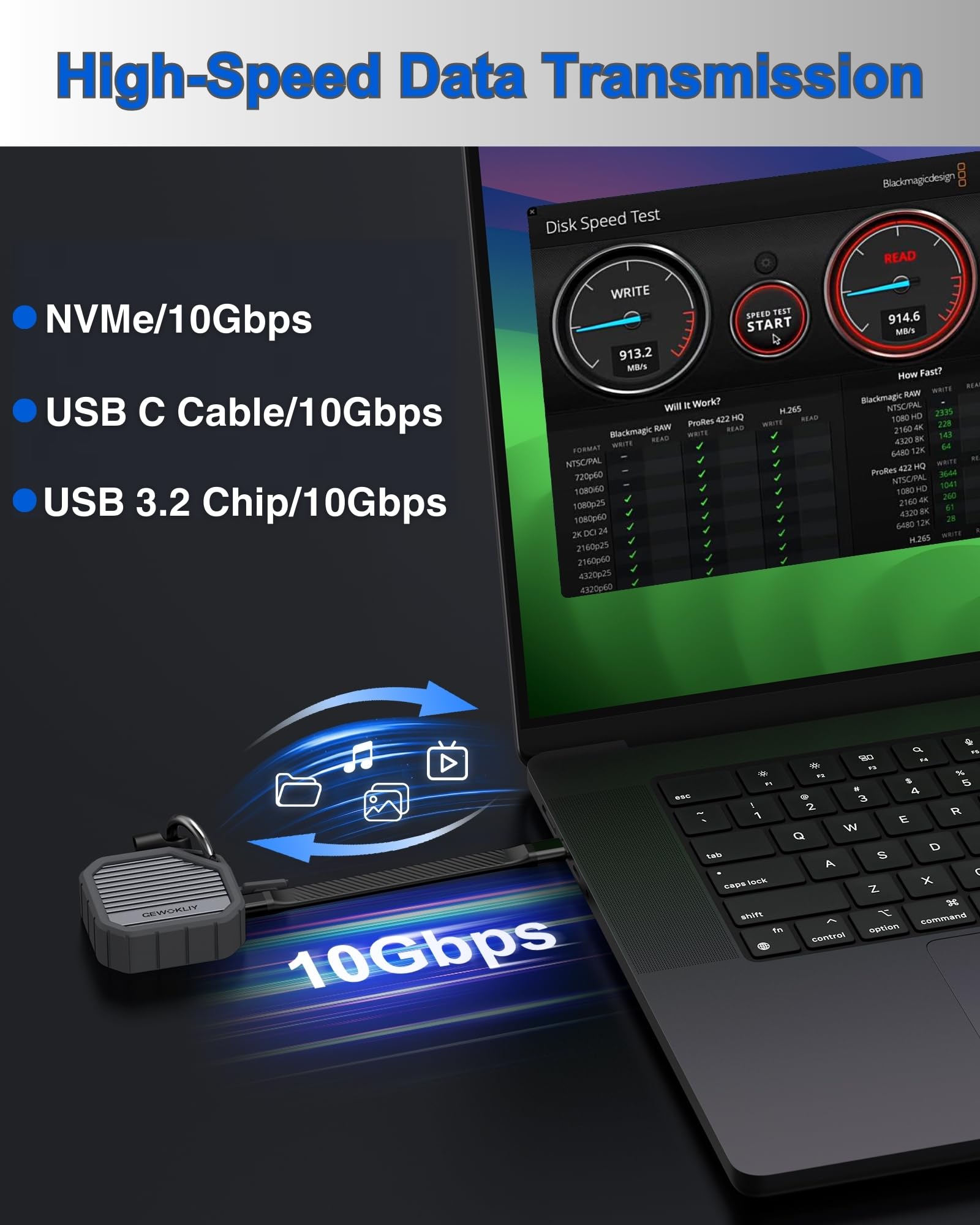 2230 Ssd Enclosure, M.2 Nvme Ssd Enclosure, 10Gbps Usb C 3.1, Supports M.2 M Key & B+M Key Size 2230Mm External Ssd Drive Enclos