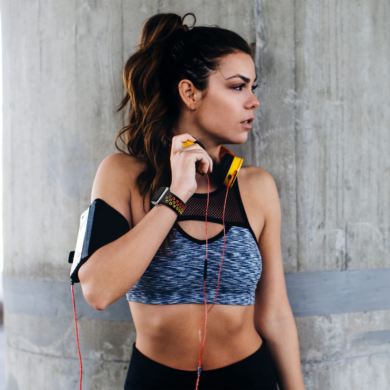 Lerobo Compatible With Apple Watch Band 45Mm 44Mm 42Mm 49Mm,Soft Silicone Sport Bands Breathable Wristband Replacement Strap Compatible For Iwatch Se Series 8 7 6 5 4 3 2 1 Women Men,Black/Rainbow,M/L