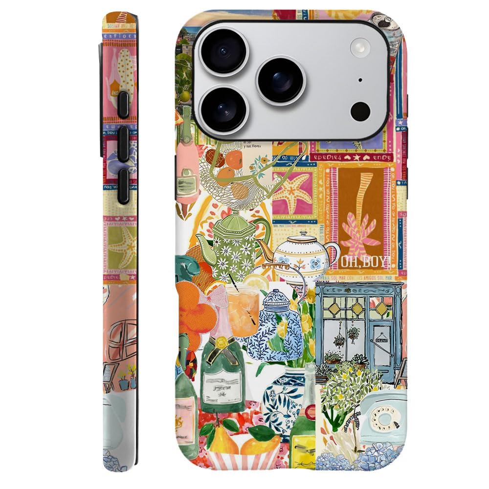 Compatible with iPhone 17 Pro,Durable & Shockproof Phone Case Cover Design - Vintage Botanical Teapot Collage Floral