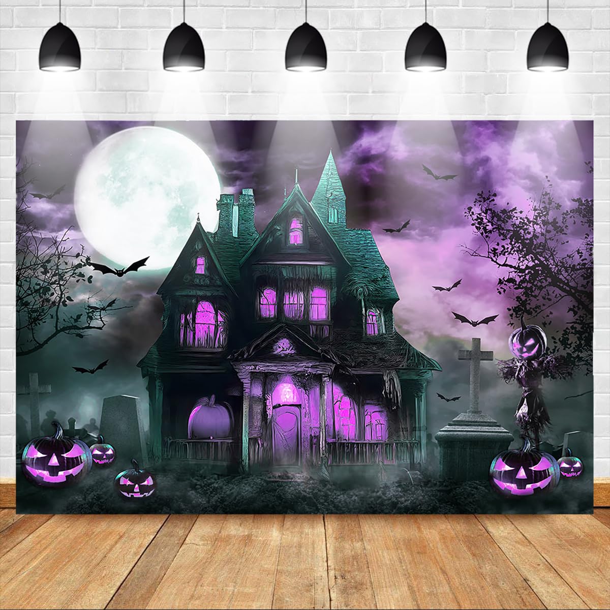 Mocsicka Halloween Backdrop Haunted House Castle Night Pumpkin Terror Costume Party Halloween Kids Birthday Background For Photo