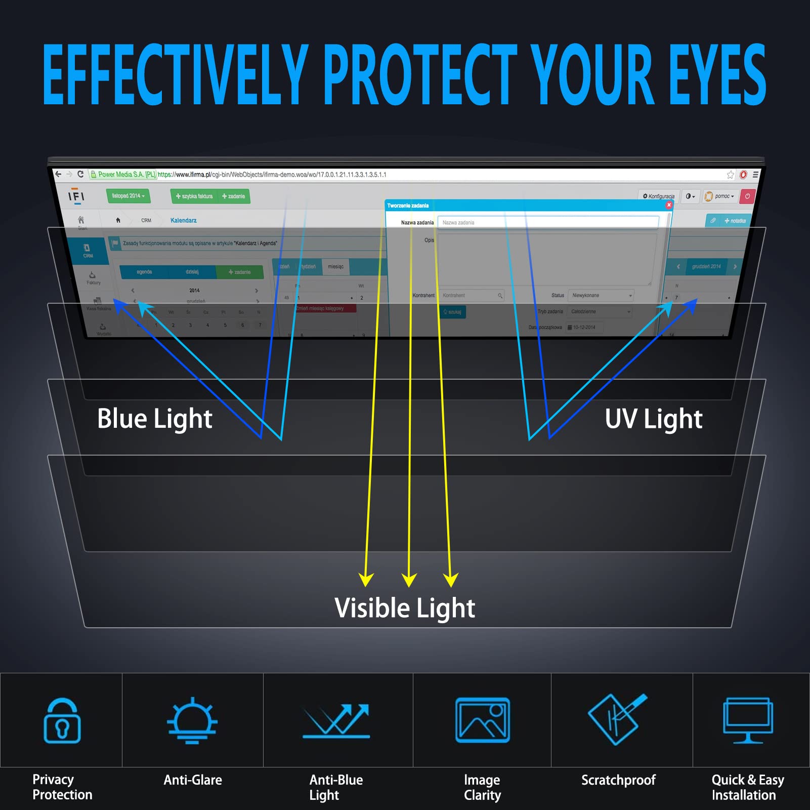 23.8 Inch Privacy Screen For Monitor With 16:9 Widescreen Monitor [2 Pack] , Anti [Blue Light Screen Protector   Anti Glare   An