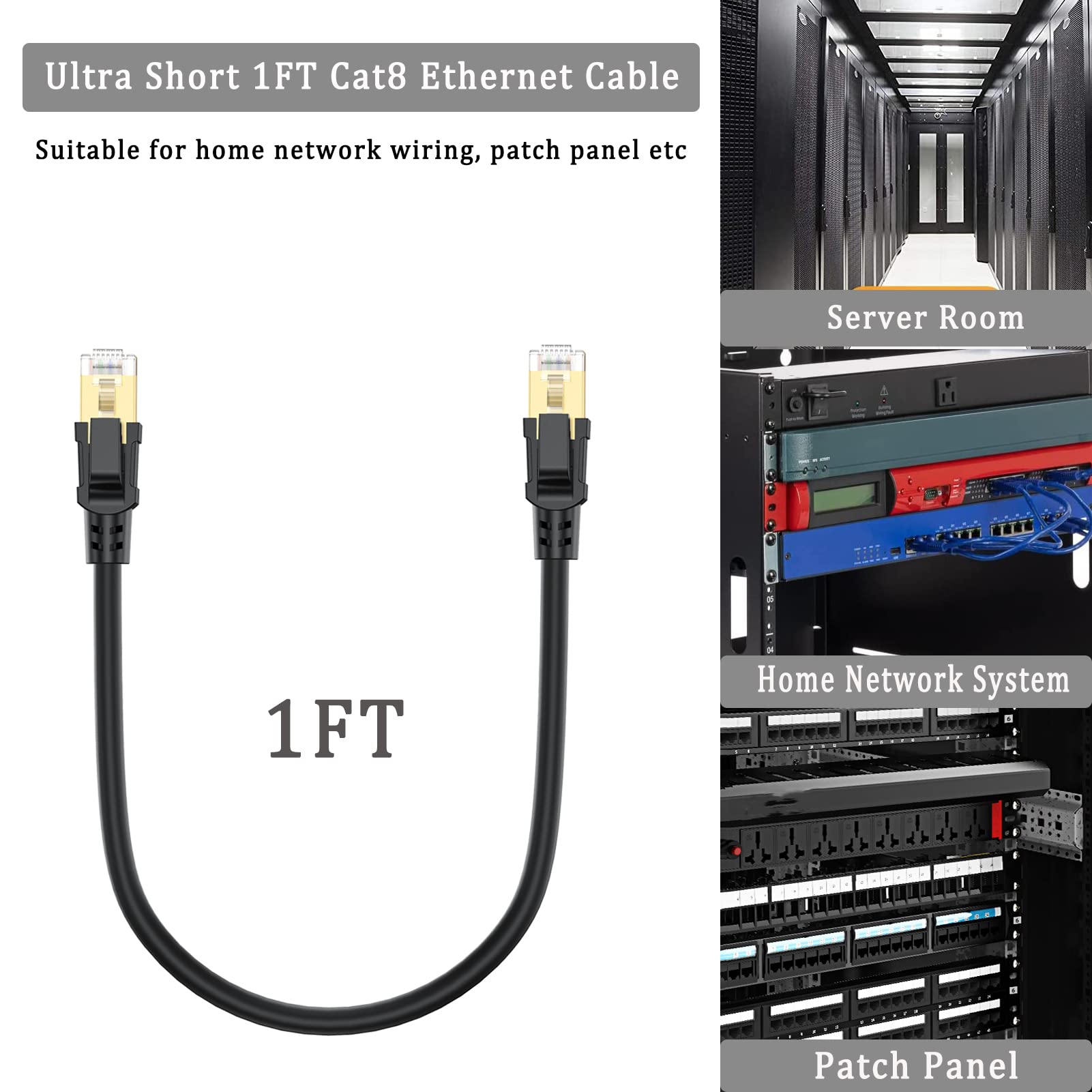 Uvooi Cat8 Ethernet Cable 1Ft 2 Pack, High Speed Ethernet Cable Cat 8 Sftp Internet Network Patch Cord Short Cable 40Gbps 2000Mh
