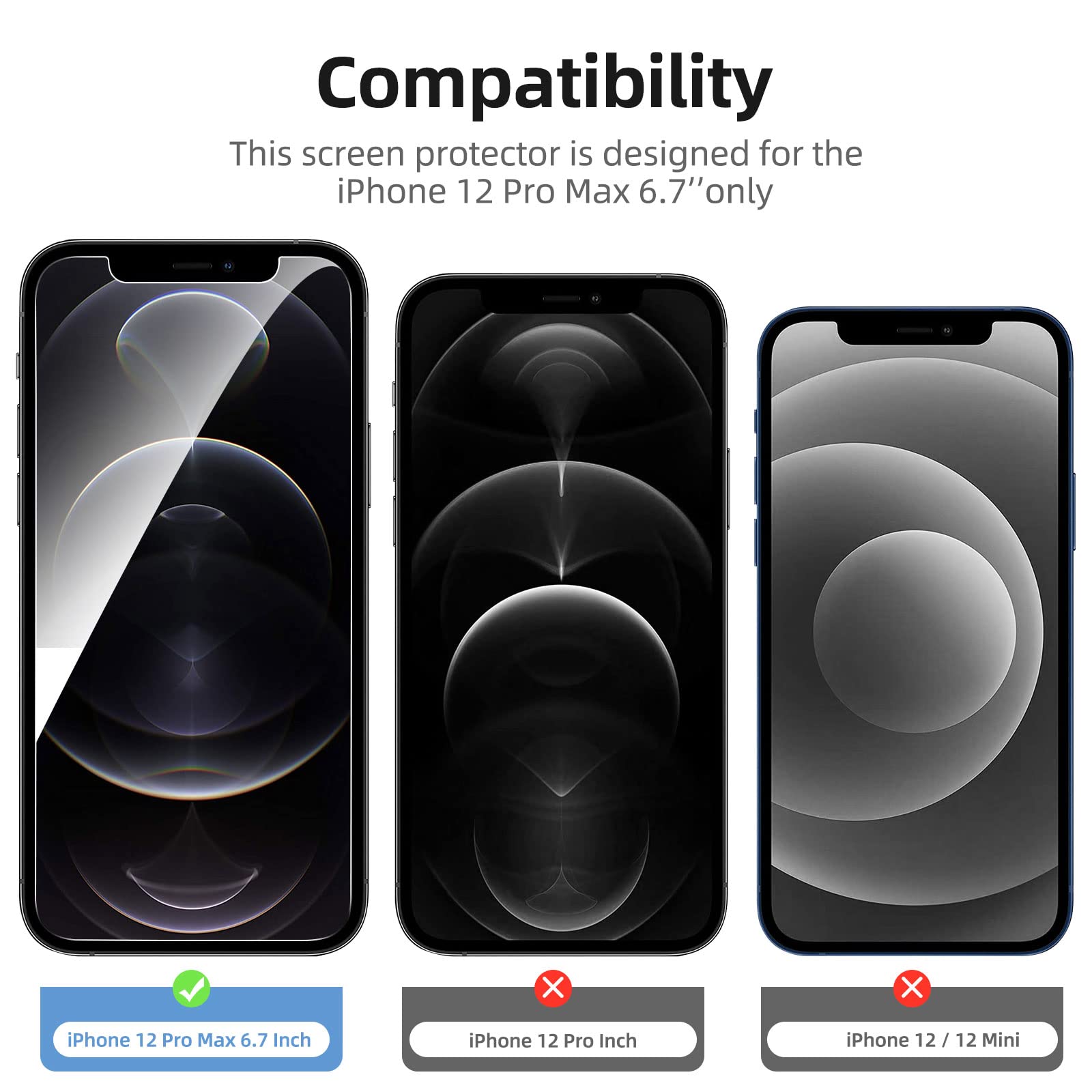 New'C 4 Pack, 2 Pack Screen Protector For Iphone 12 Pro Max + 2 Pack Camera Lens Protector, Sensor Protection,Case Friendly Temp