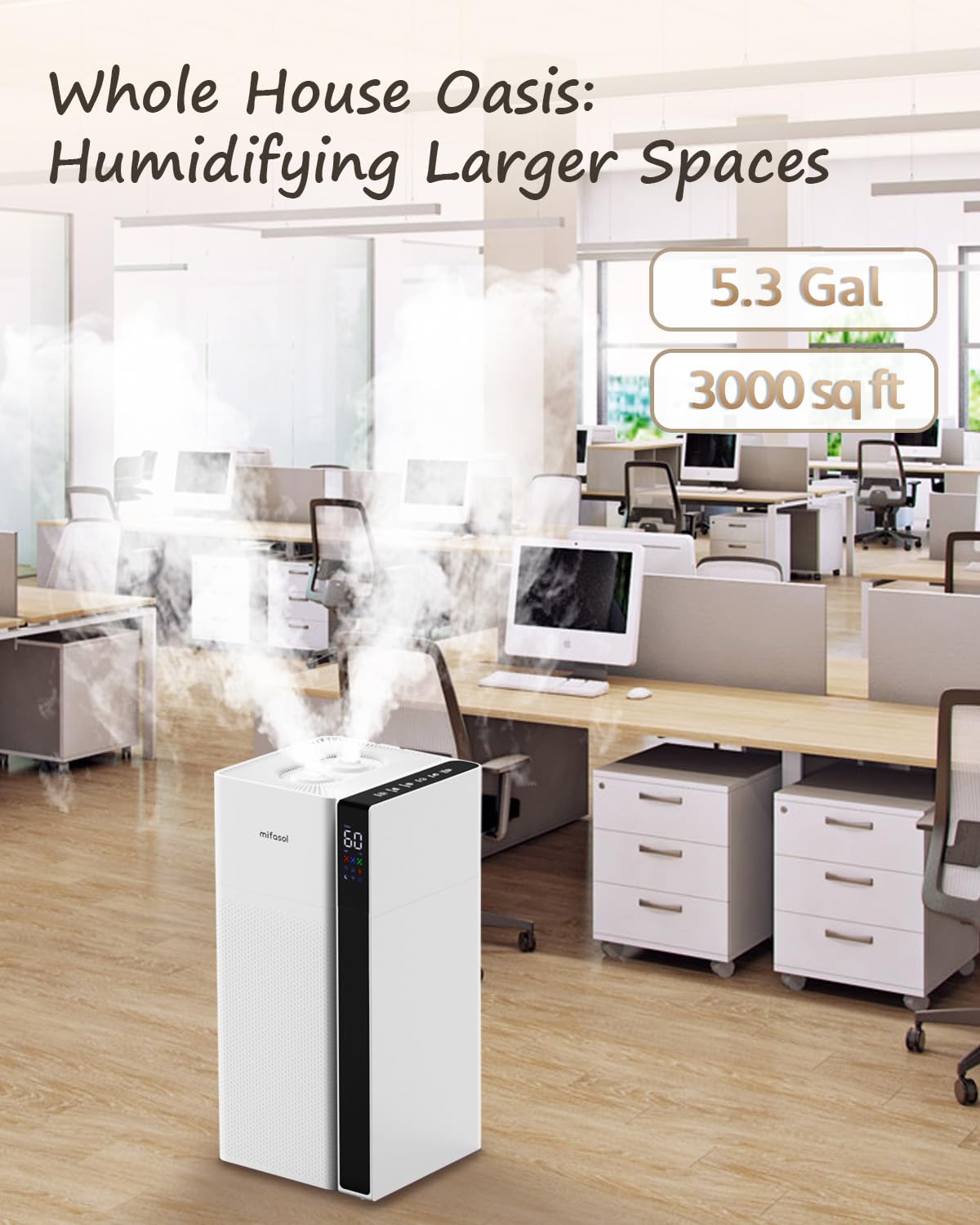 Mifasol Warm And Cool Mist Humidifier Large Room, 5.3Gal/20L Whole House Humidifiers For Home, Quickly & Evenly Humidify Larger