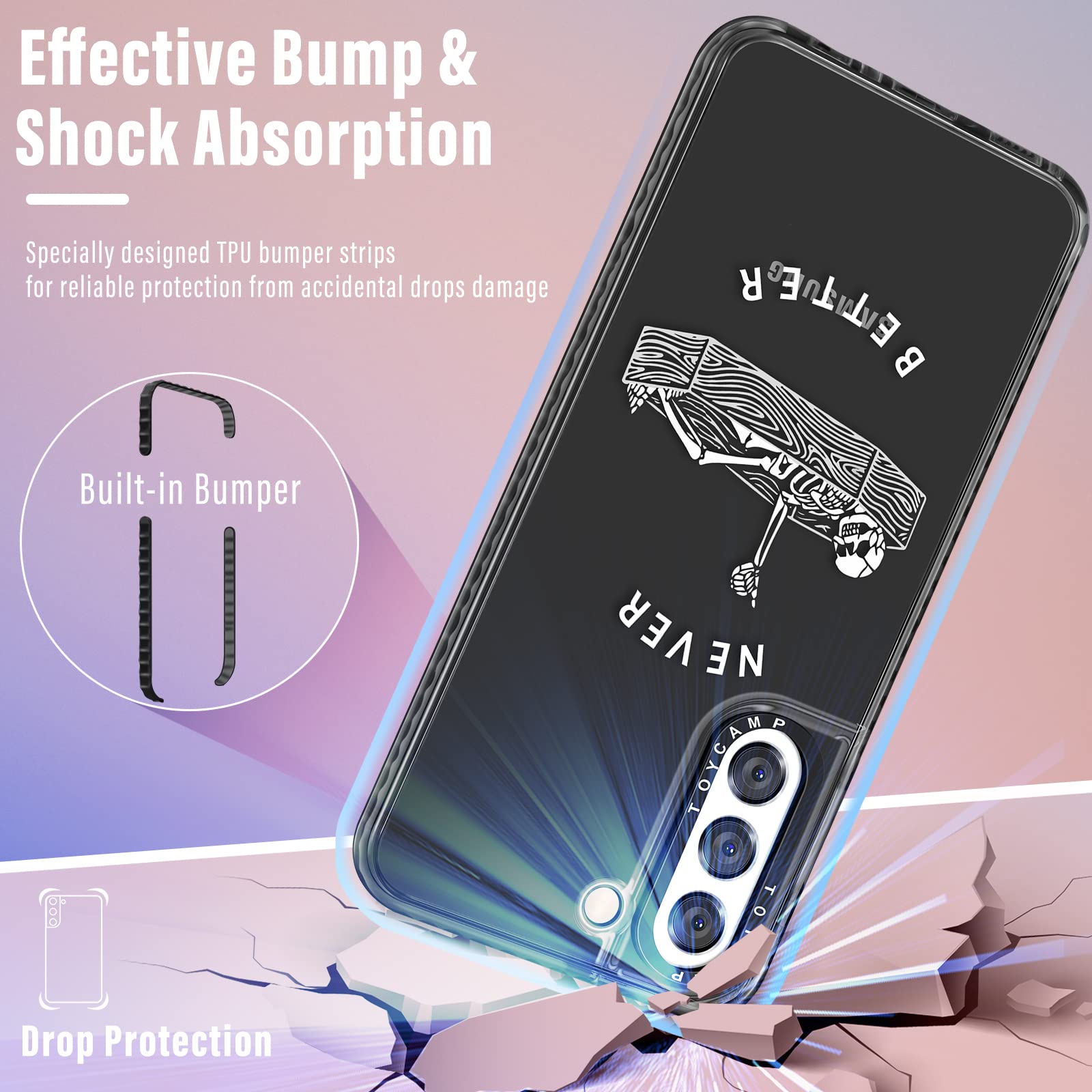 Toycamp Case For Samsung Galaxy S21, Funny Horror Lying Skeleton Skull Design For Women Girls Boys Teens Scary Cartoon Print Cas