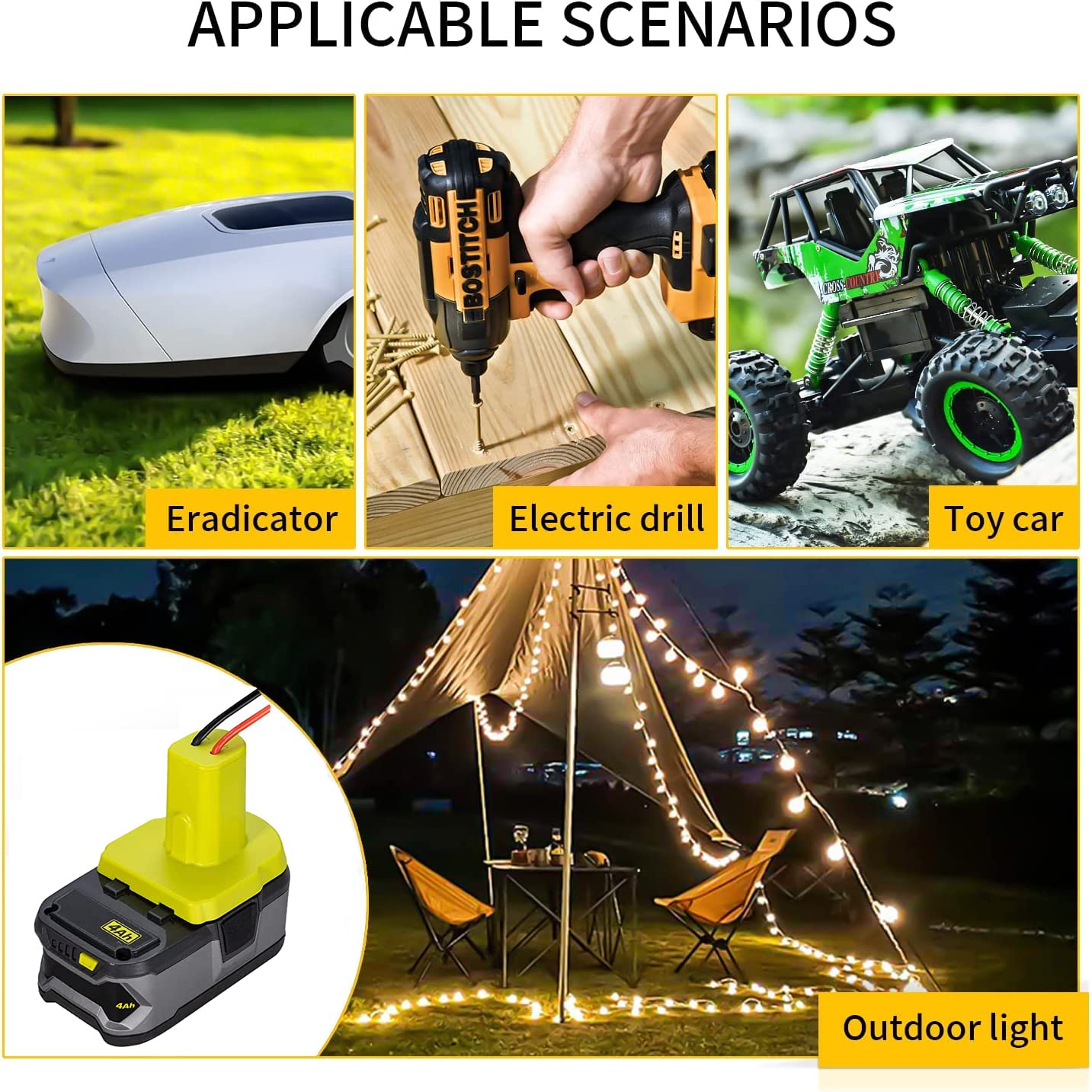 Power Wheel Adapter For Ryobi 18V P108 P107 P102 Battery Conversion Kit With Fuses & Wire Terminals, 12Awg Wire,Power Connector