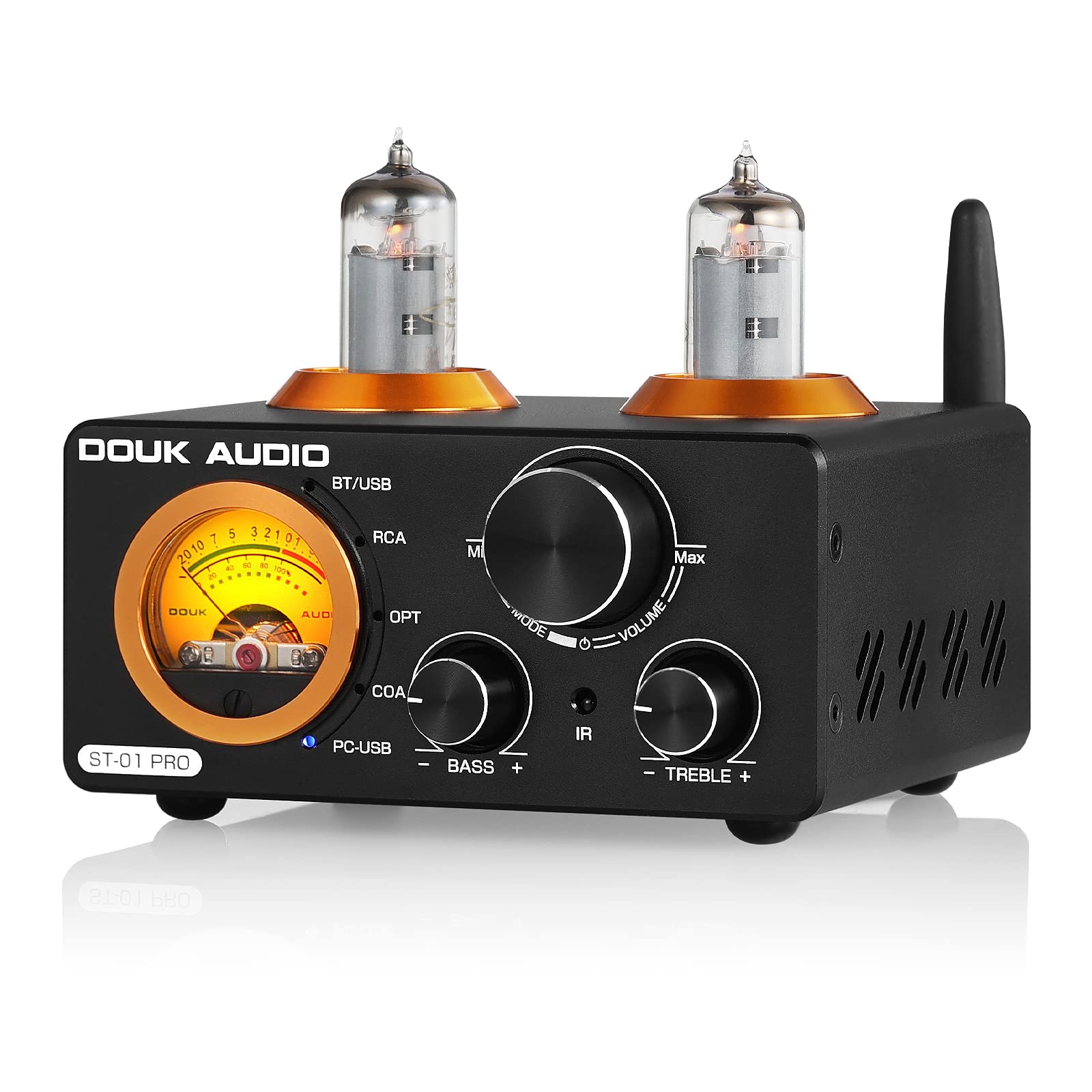 Douk Audio St 01 Pro 200W Bluetooth Amplifier, 2 Channel Vacuum Tube Power Amp With Usb Dac/Coaxial Optical Inputs/Vu Meter/Treb