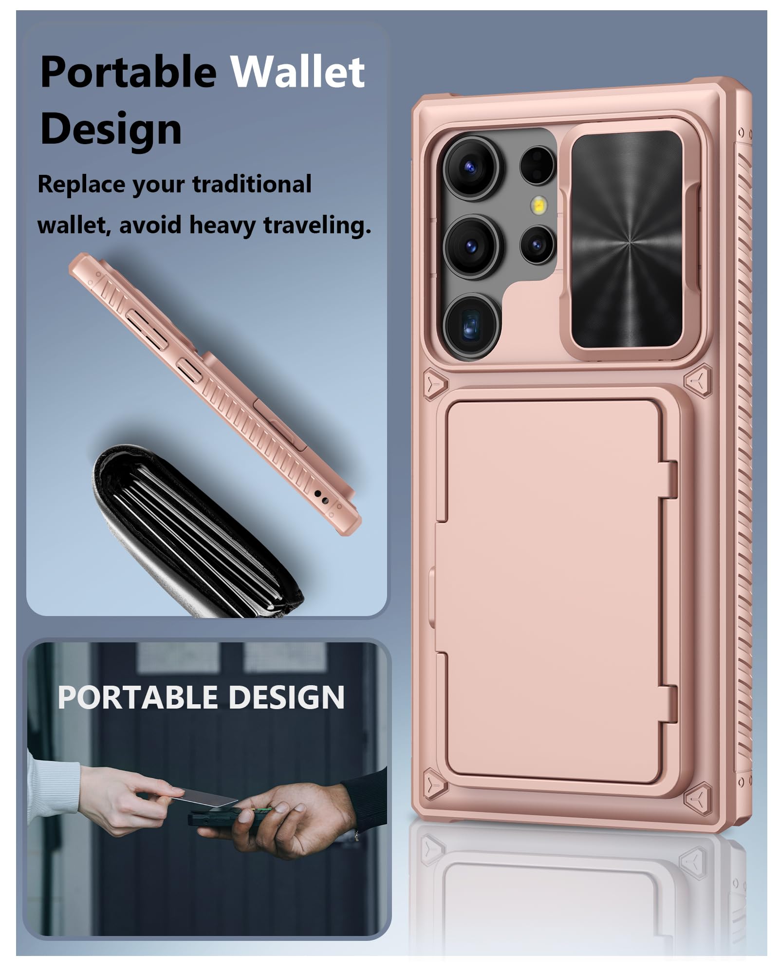 Atatoo For Samsung Galaxy S24 Ultra Case Wallet, Built In Card Holder(Store 4 5 Cards) & Slide Lens Cover, Military Grade Protec