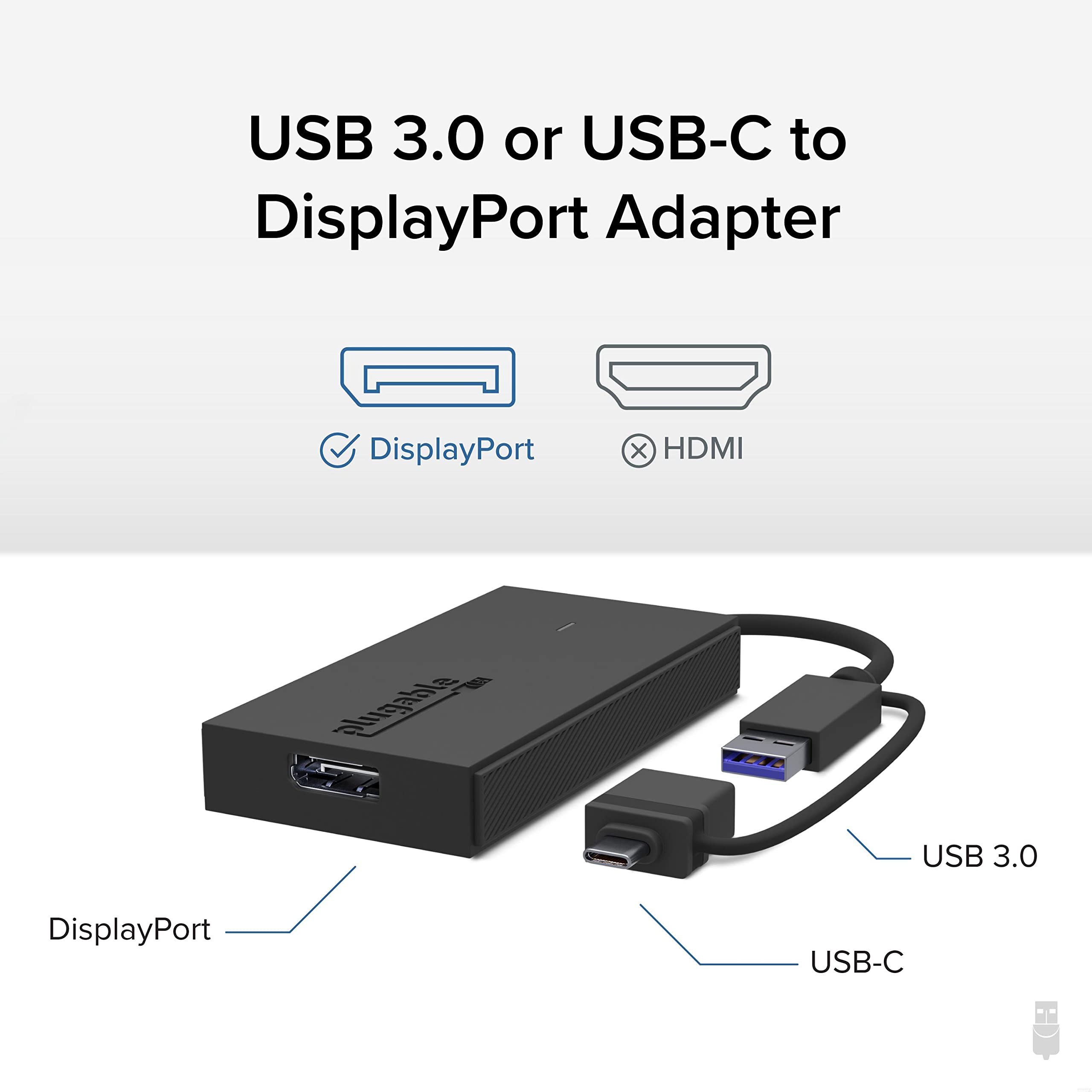 Plugable Usb To Displayport Adapter. Connect One Or More To Any Mac Or Windows System To Add Extra Displays Up To 1920X1080 60Hz