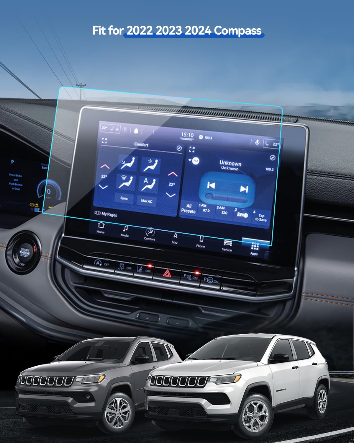 Lantu Car Screen Protector For 2024 2023 2022 Jeep Compass (Latitude Lux/Limited/Trailhawk/High Altitude) Accessories Navigation