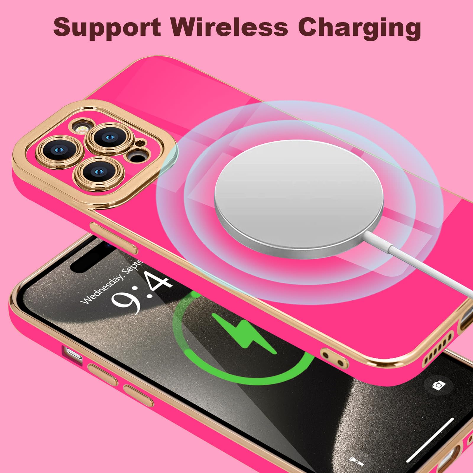 Lafunda Designed For Iphone 15 Pro Max Case, Cute Luxury Plating Case For Women Girls Golden Edge Shockproof Tpu Bumper Cover Wi