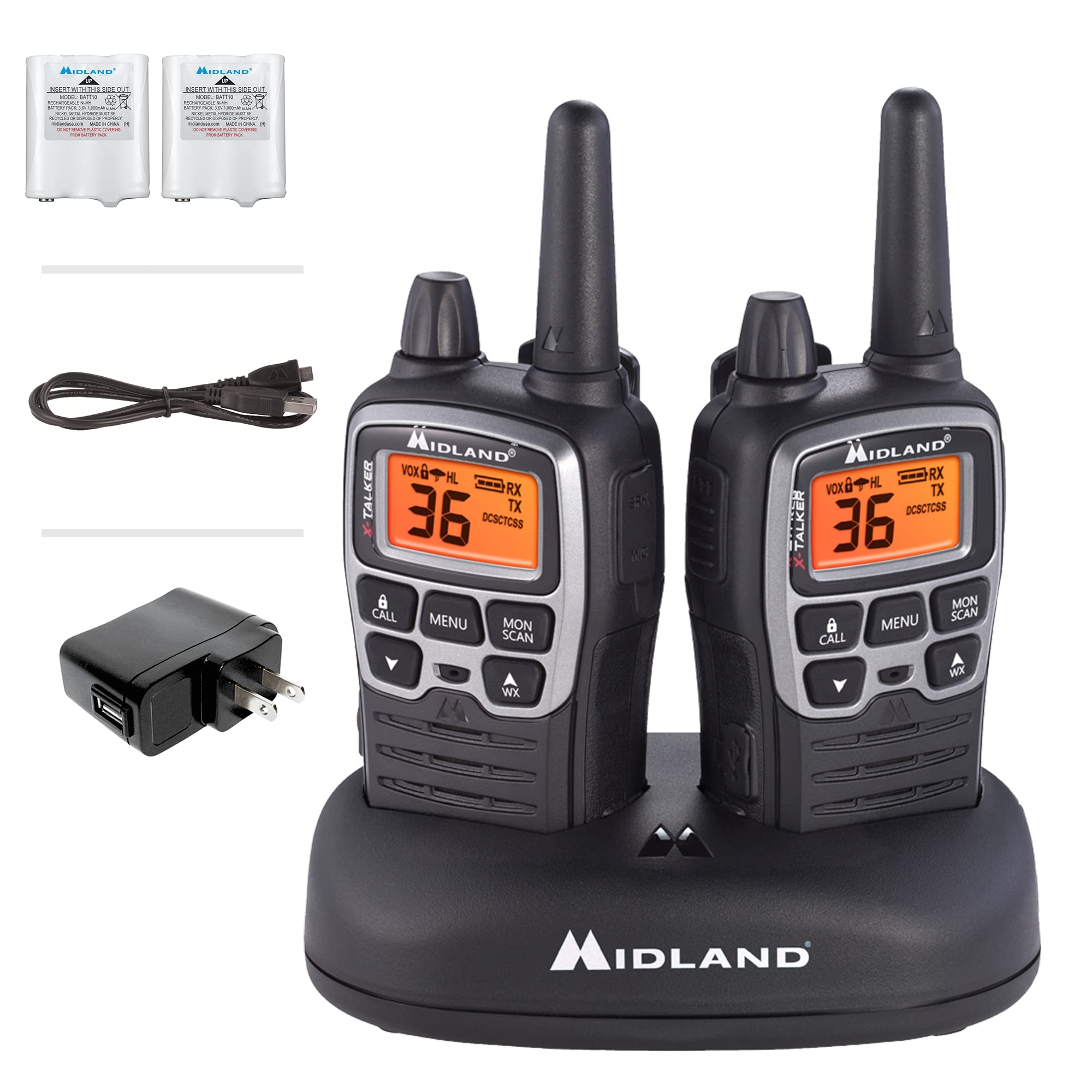 Midland� T71Vp3 X Talker Long Range Walkie Talkie   Frs Two Way Radio For Camping Overlanding Rock Crawling   Noaa Weather Scan   36 Channels And 121 Privacy Codes Black/Silver 2 Pack