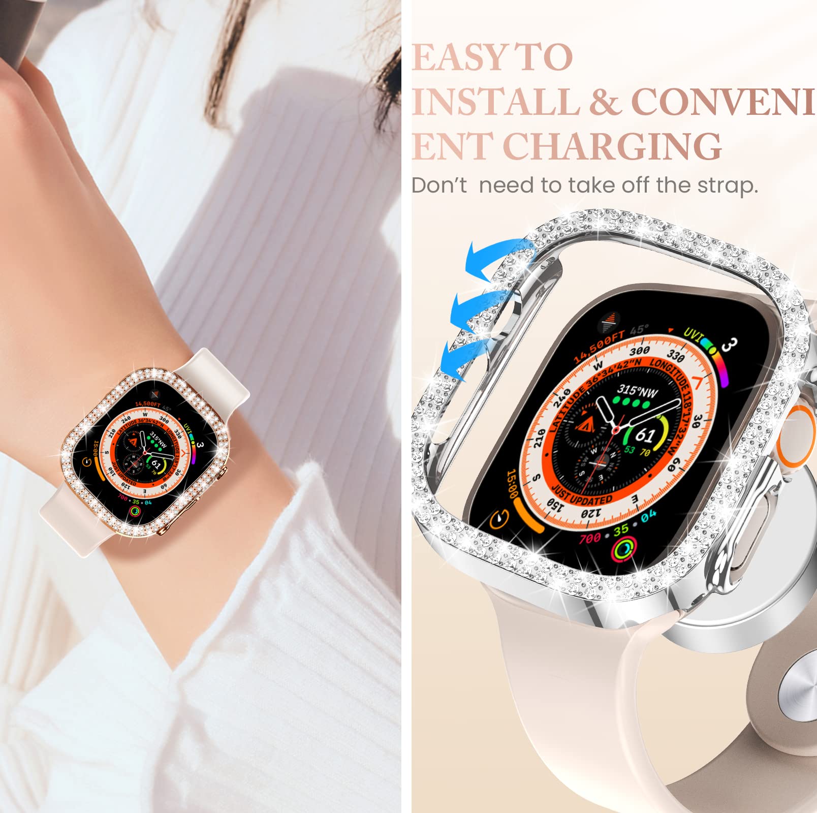 Goton 4 Pack Bling Bumper For Apple Watch Ultra Ultra2 2024 49Mm Case, Women Glitter Diamond Rhinestone Protector Cover For Iwat