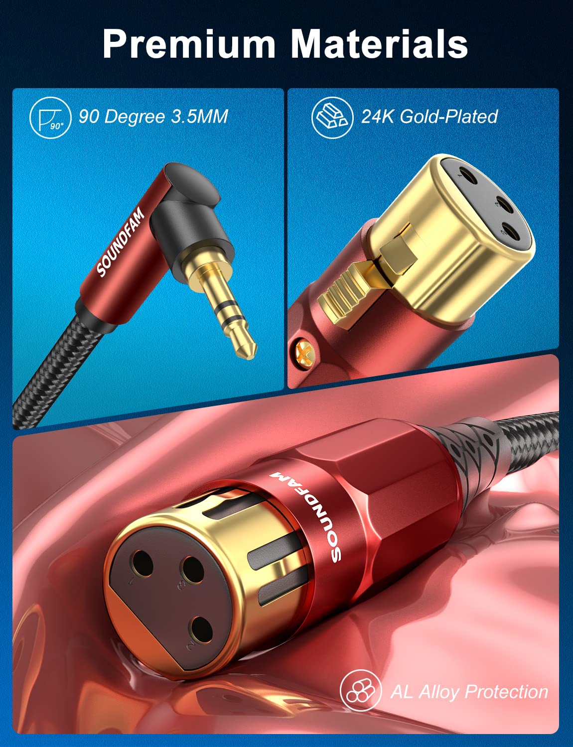 Soundfam 3.5Mm To Xlr Premium Microphone Cable 3Ft, 90 Degree Right Angle 3.5Mm(Trs,1/8 Inch,Aux) Male To Xlr Female Unbalanced