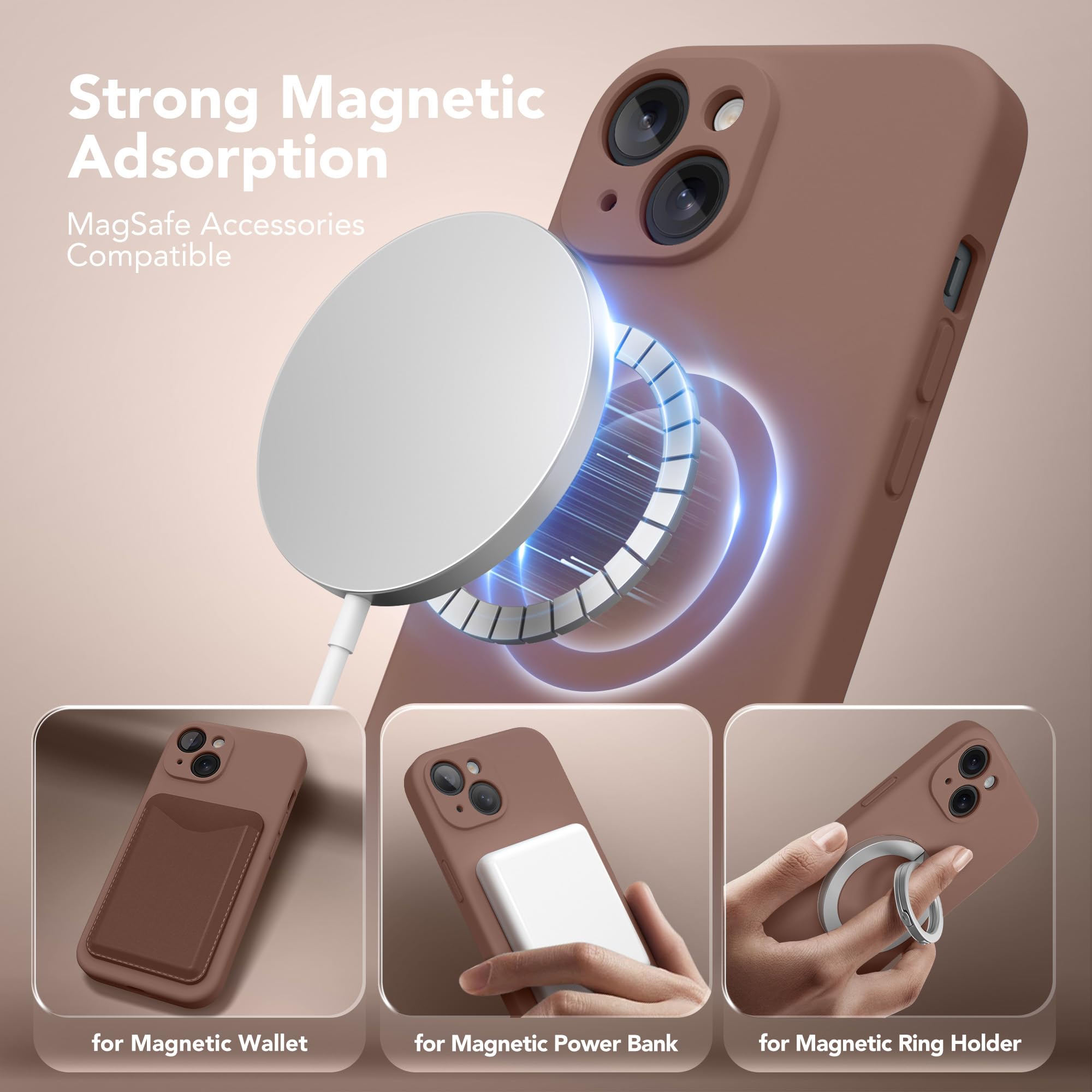 Suydanbox Magnetic For Iphone 15 Case, Compatible With Magsafe, [2 Screen Protector + Full Camera Protection], Silicone Shockpro